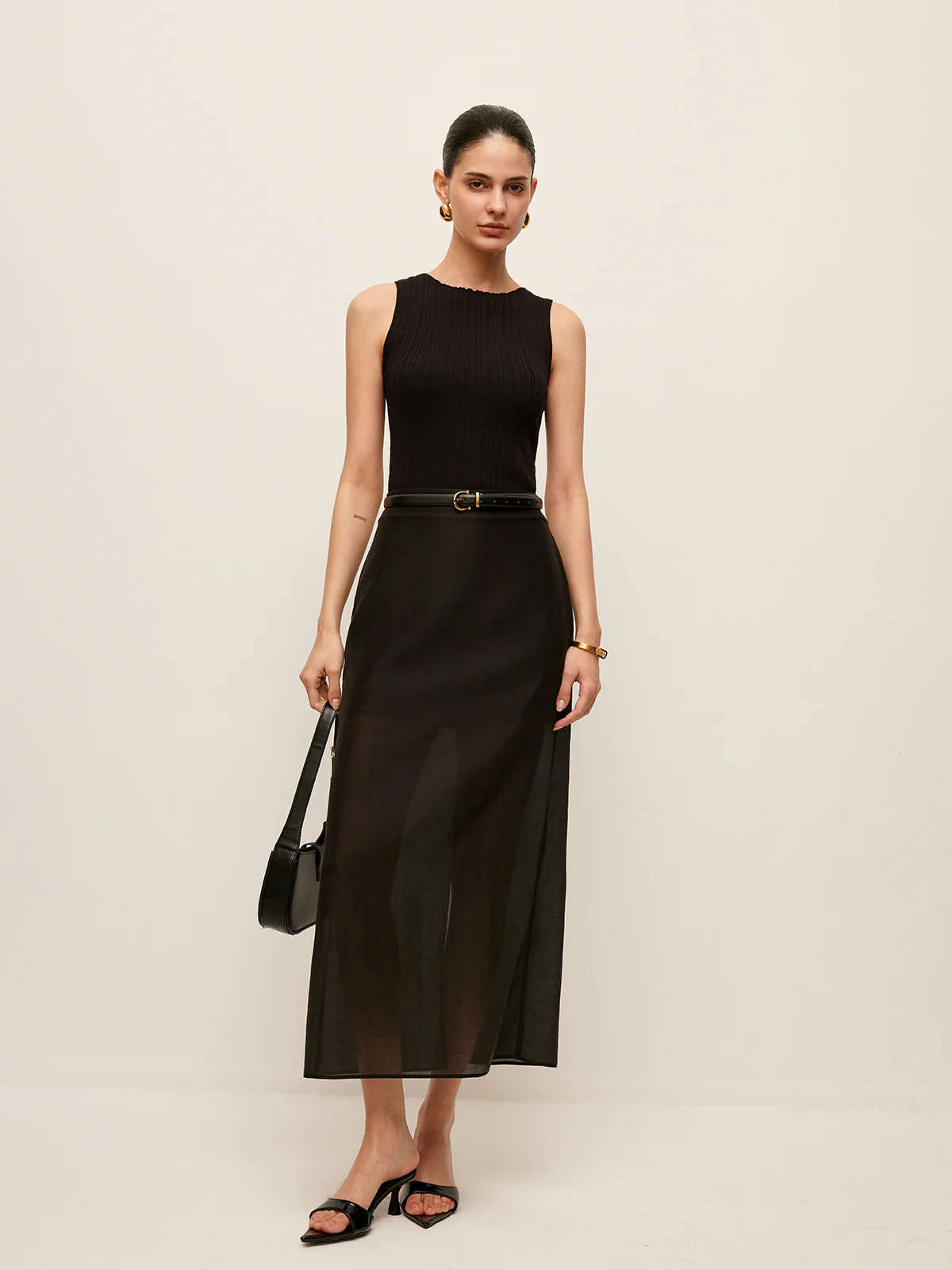 Semi-Sheer Slit-Back Skirt - Takermore