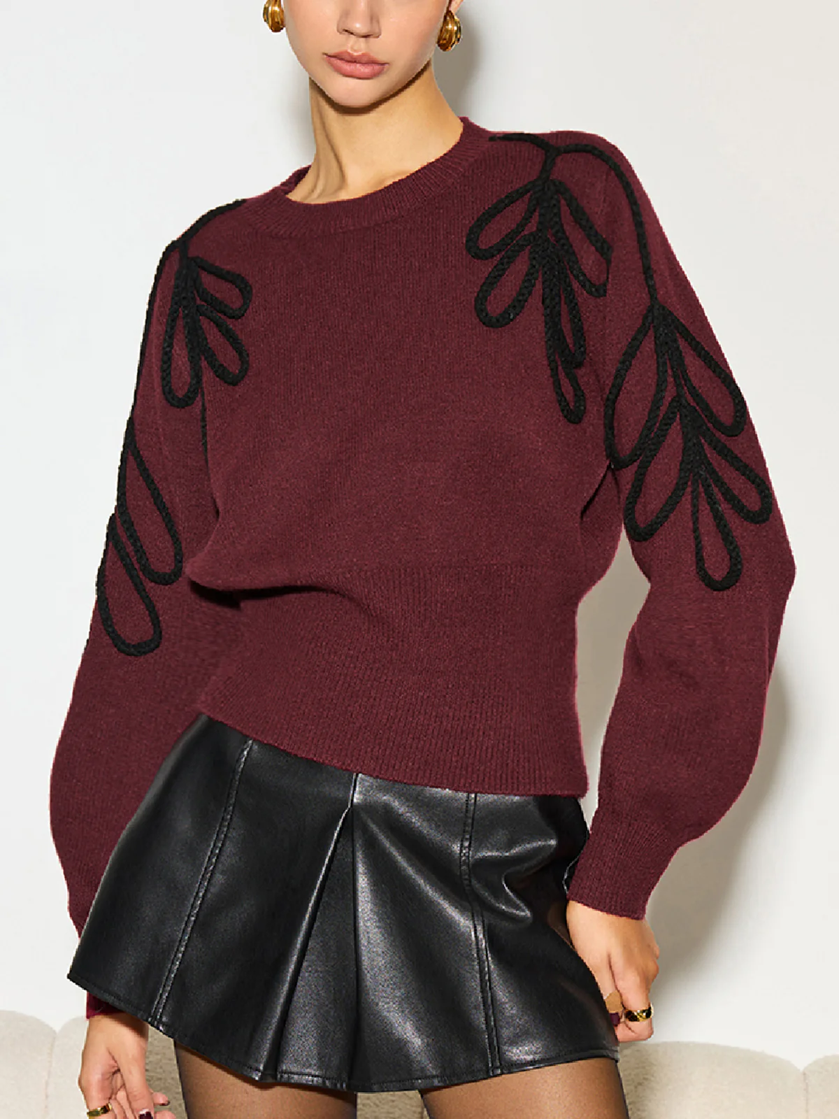 Jacquard Cinched Waist Knit Top - Takermore