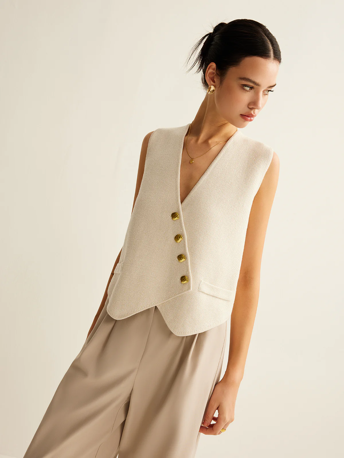 Asymmetrical Button Sweater Vest - Takermore