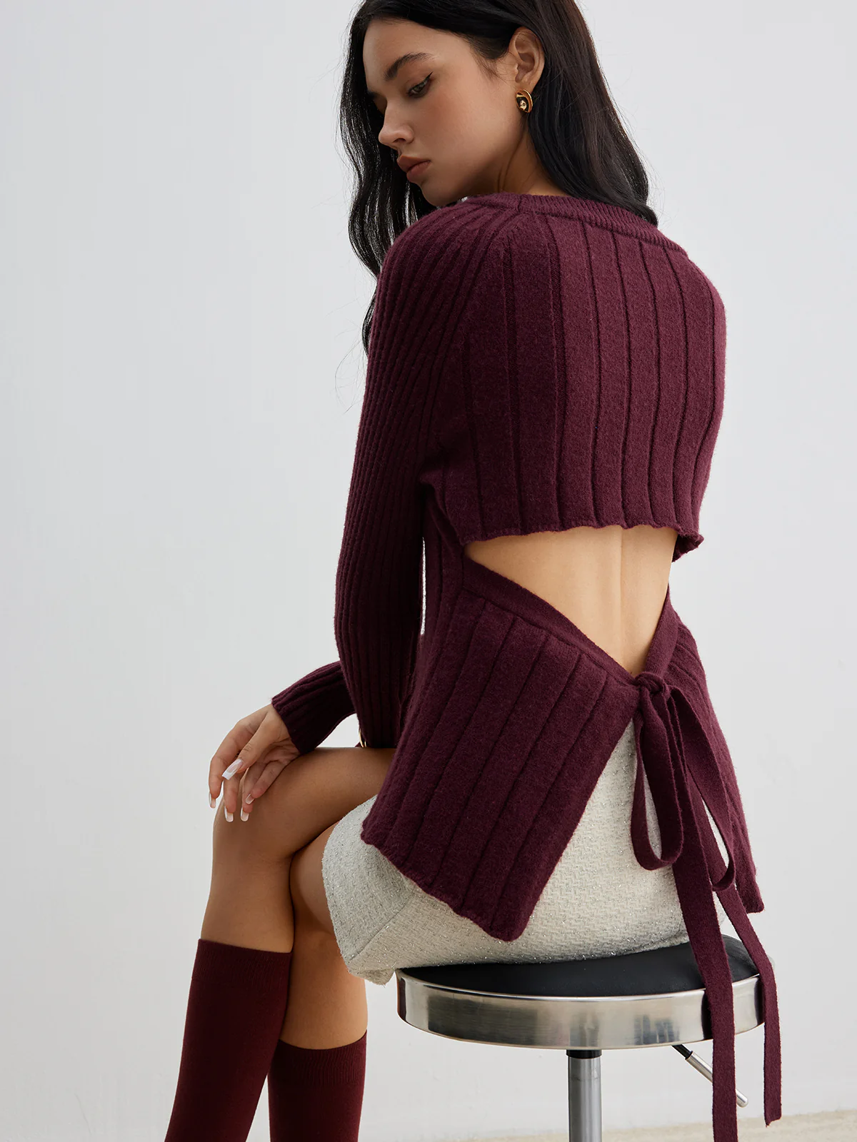 Backless Slim Tie Knit Top - Takermore