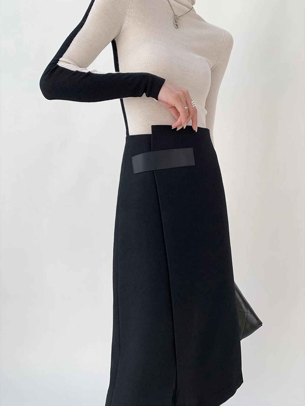 High Waist Tweed Asymmetric Wrap Midi Skirt - Takermore