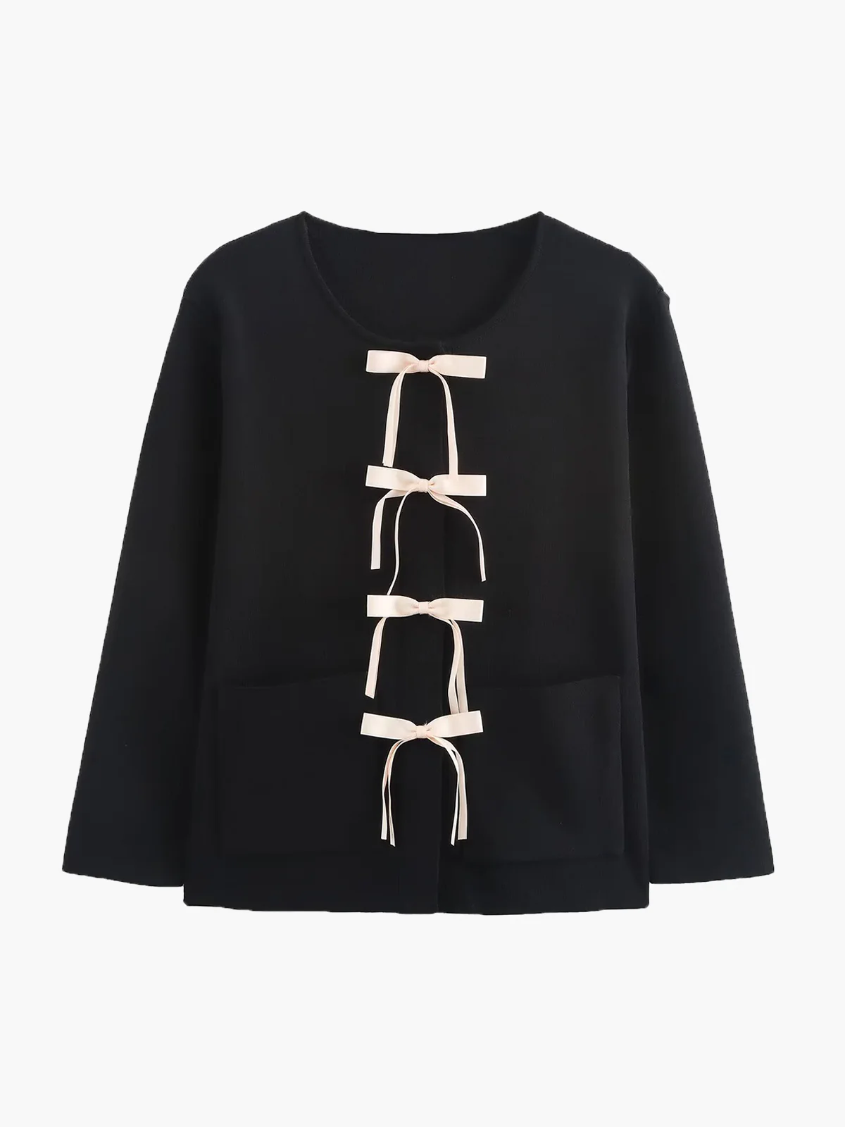 Bow Decor Pockets Knit Top - Takermore