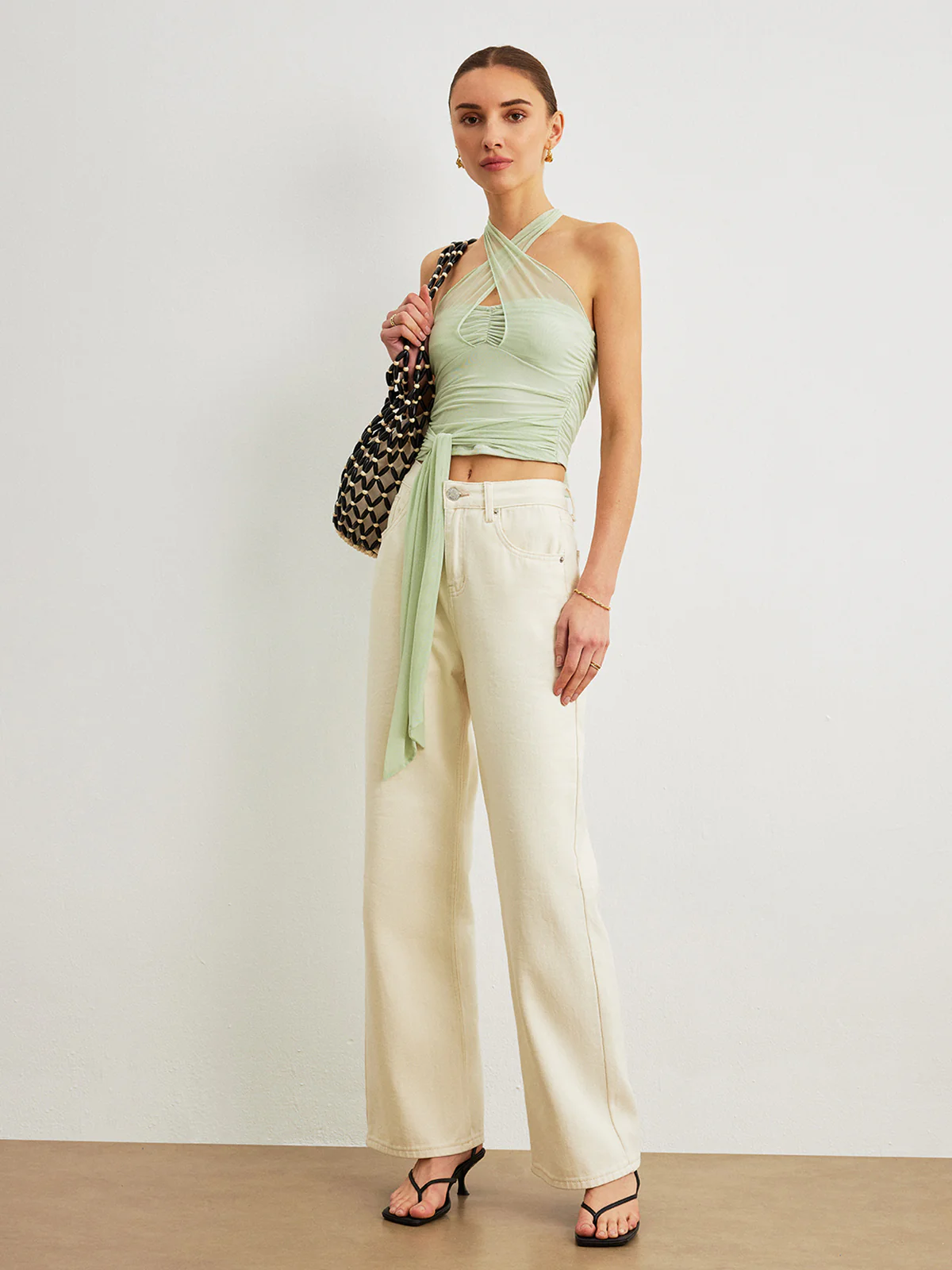 Criss-Cross Halter Linen Crop Top - Takermore