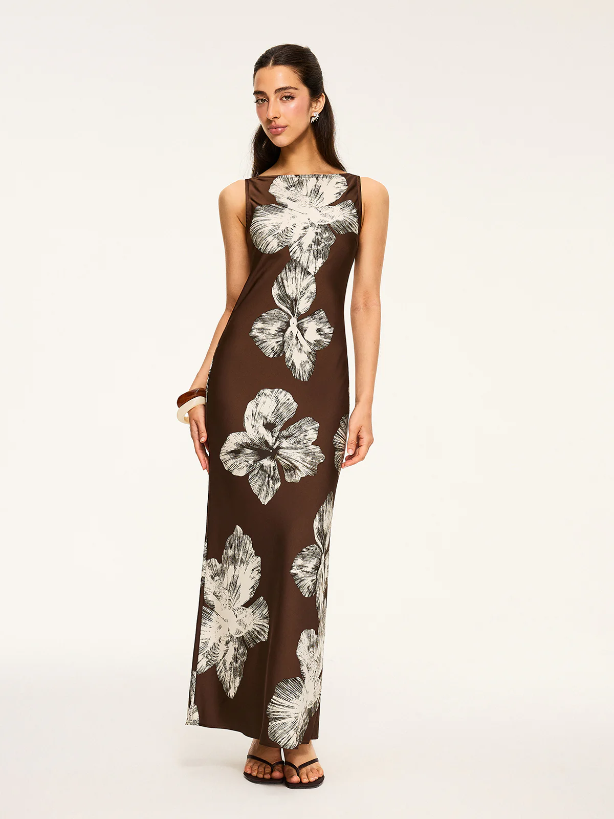 Floral Print Tied Backless Dress - Takermore