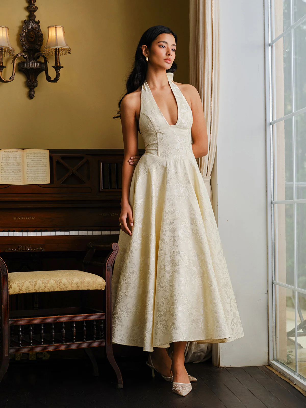 Vintage Halter Lace-Up Back Dress - Takermore