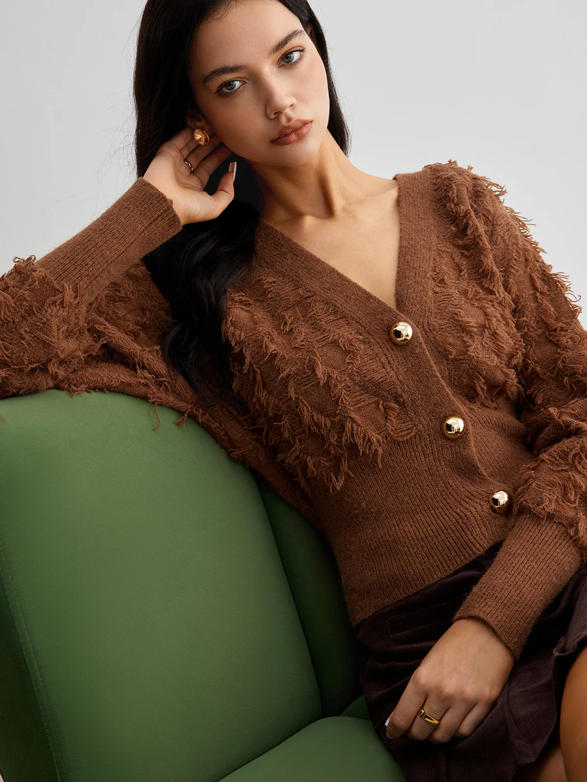 Raw Hem Button Cinched Cardigan - Takermore