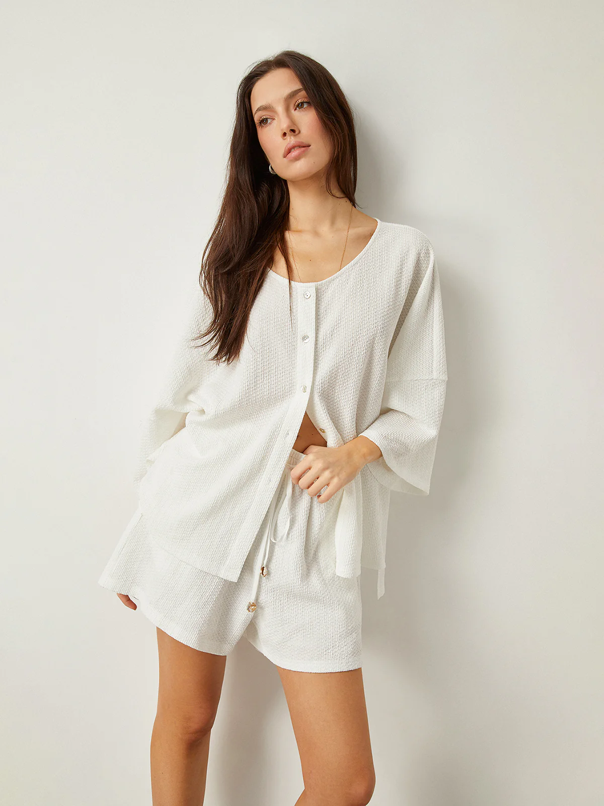 Button-Front Loose-Fit Shorts Set - Takermore
