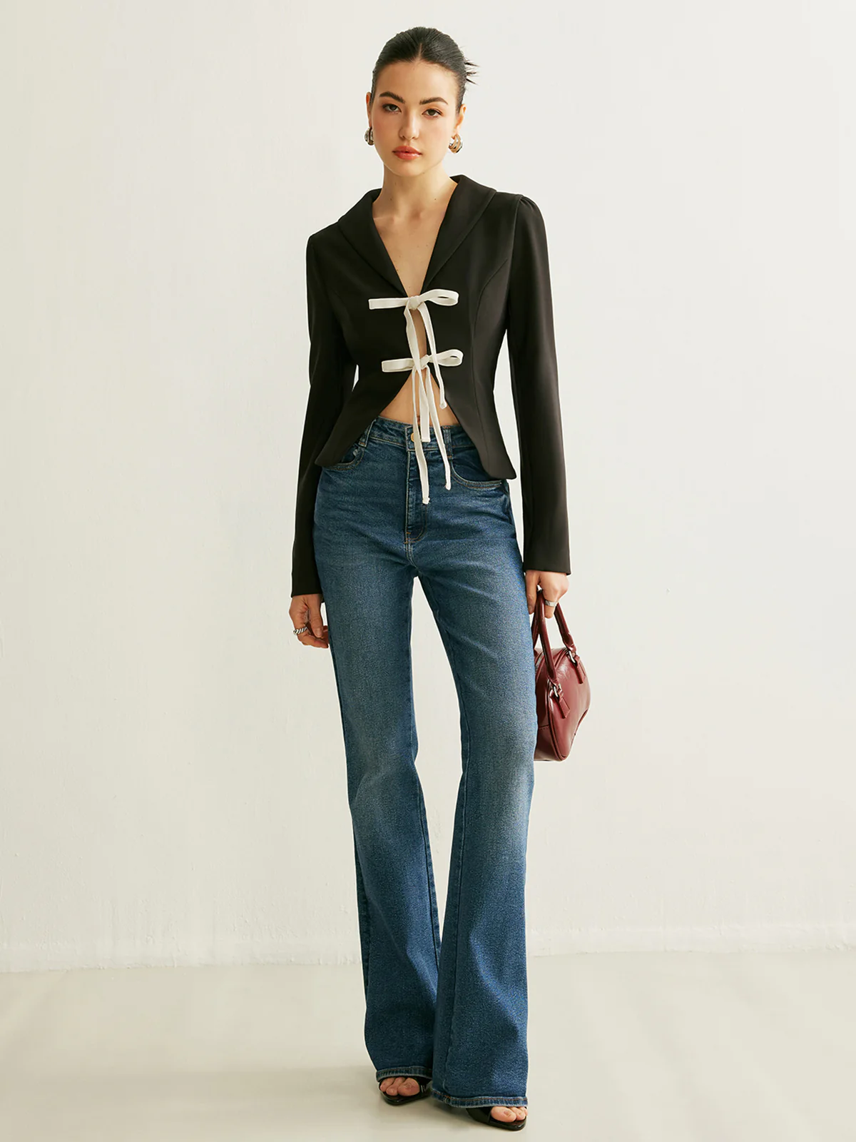 V-Neck Tie Front Blazer - Takermore