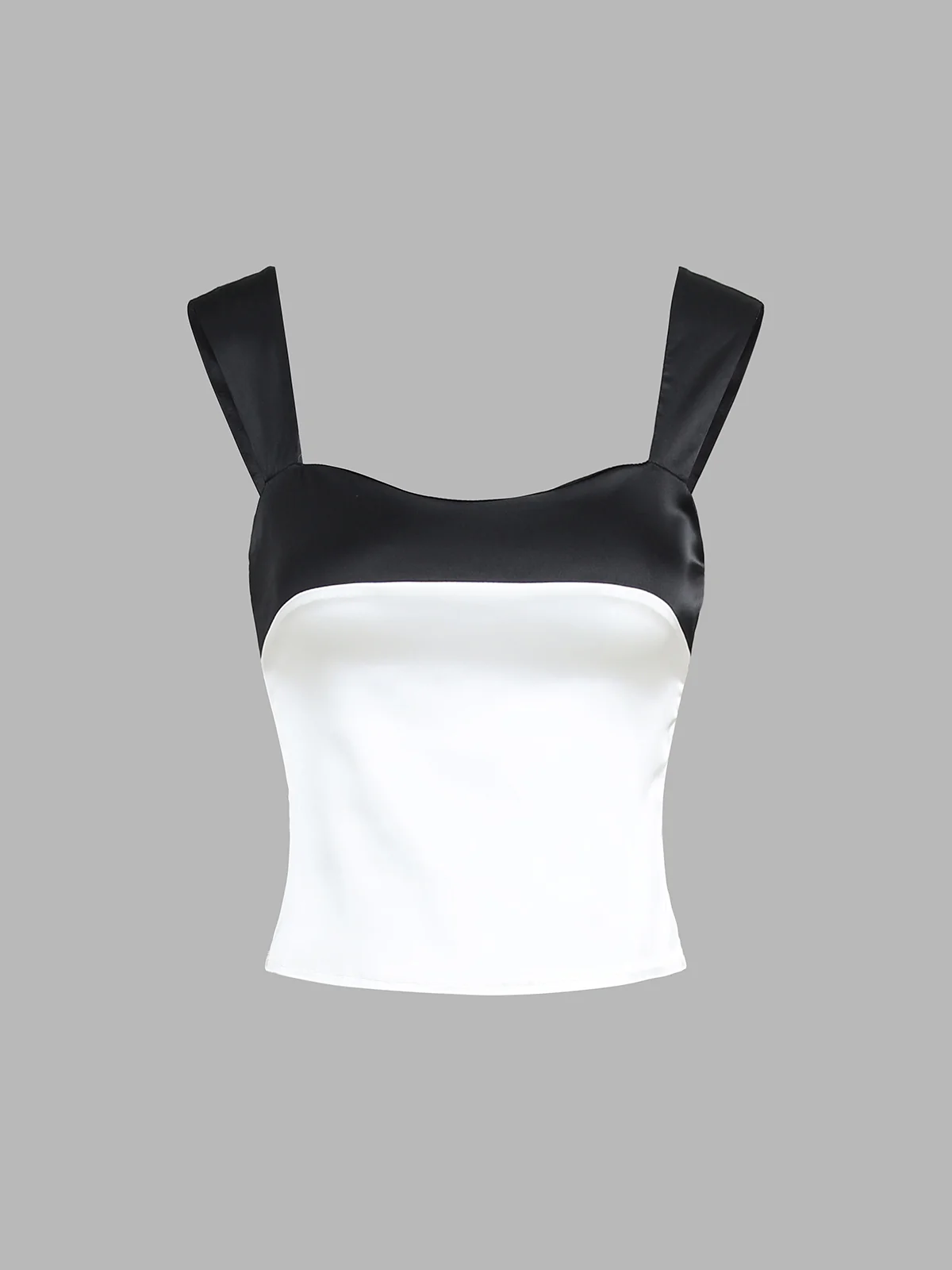 Semi-Sheer Two Tone Satin Tied Zippered Top - Takermore