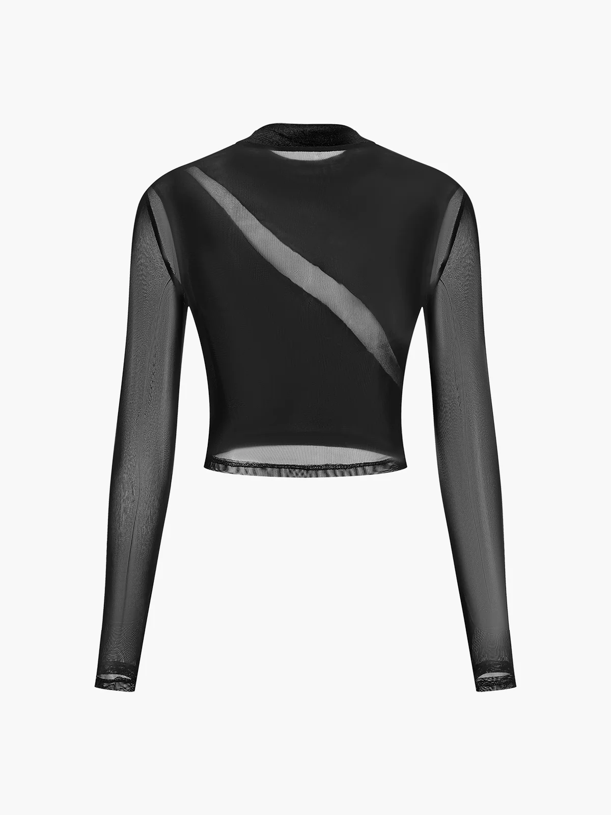 Velvet Panel Sheer Crop T-Shirt - Takermore