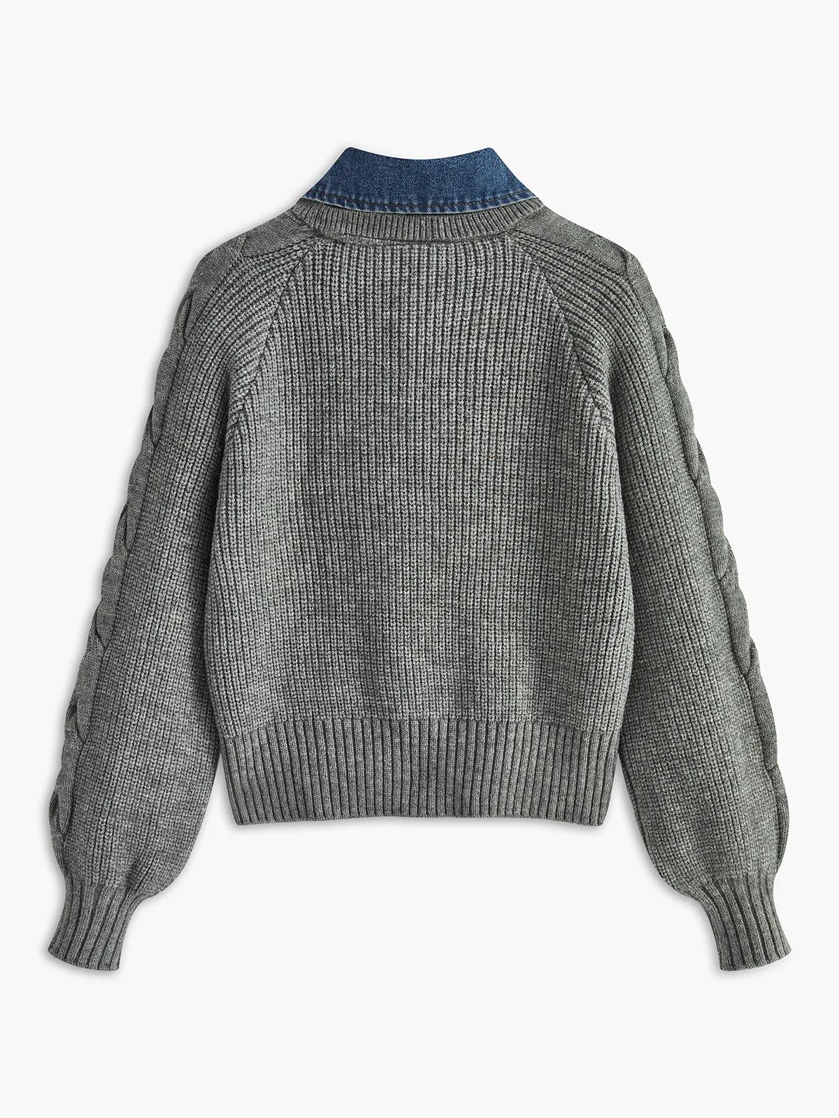 Denim Panel Ribbed Lapel Sweater - Takermore