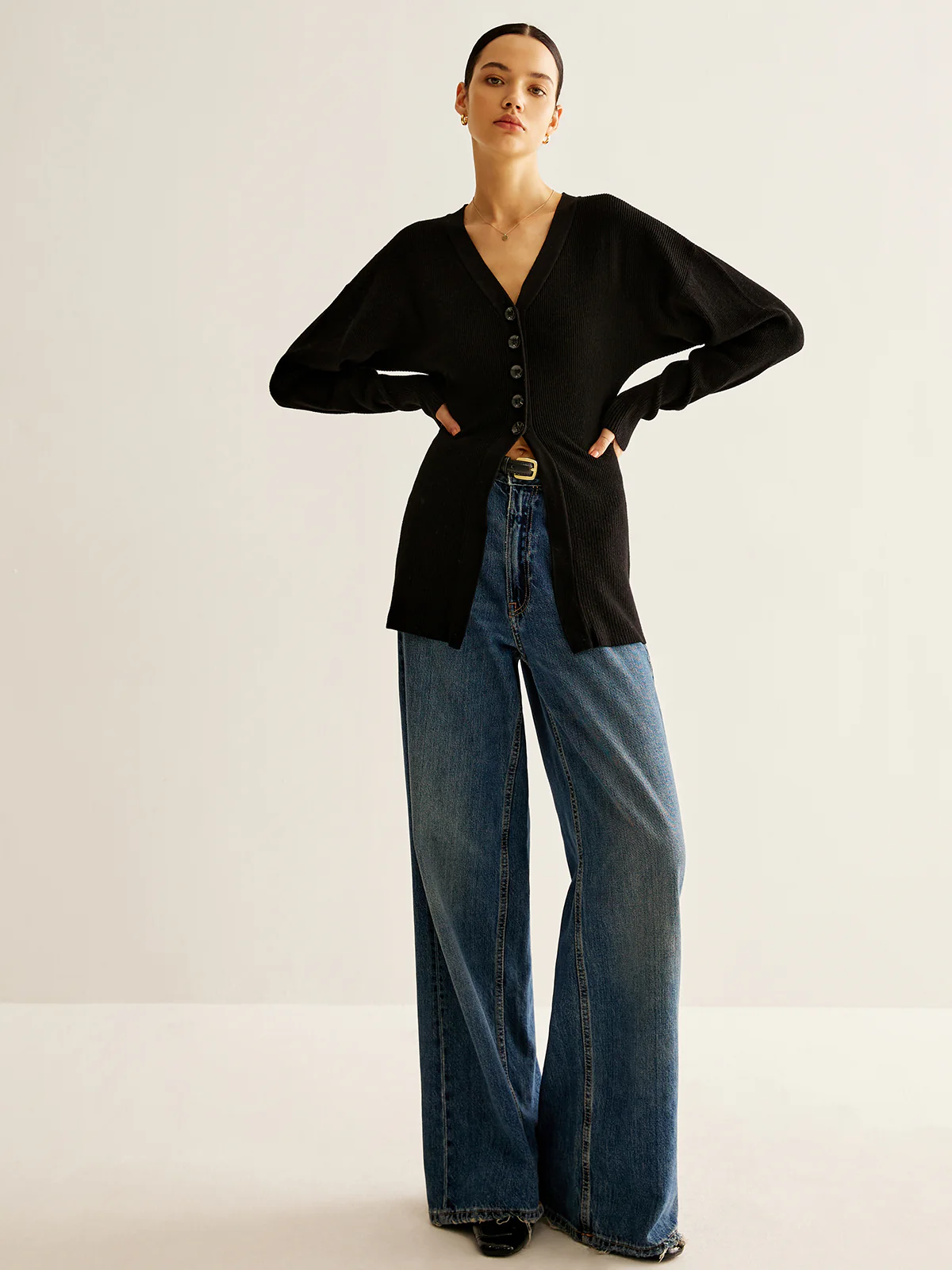 V-Neck Button Slit Cardigan - Takermore