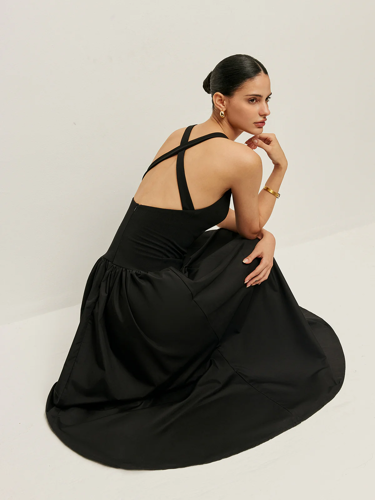 Cross Back Contrast Fabric Dress - Takermore