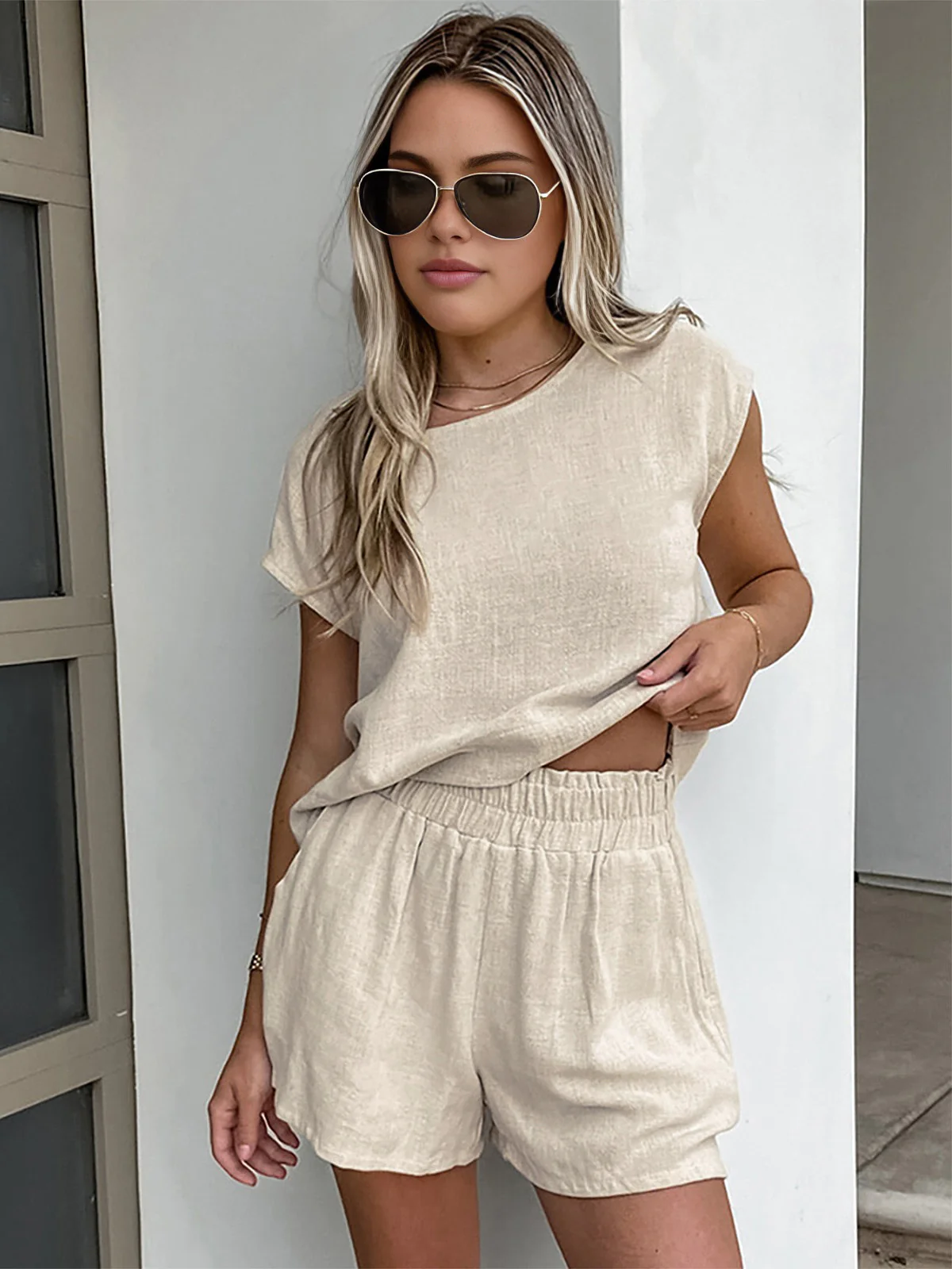 Cotton & Linen Pockets Shorts Set - Takermore