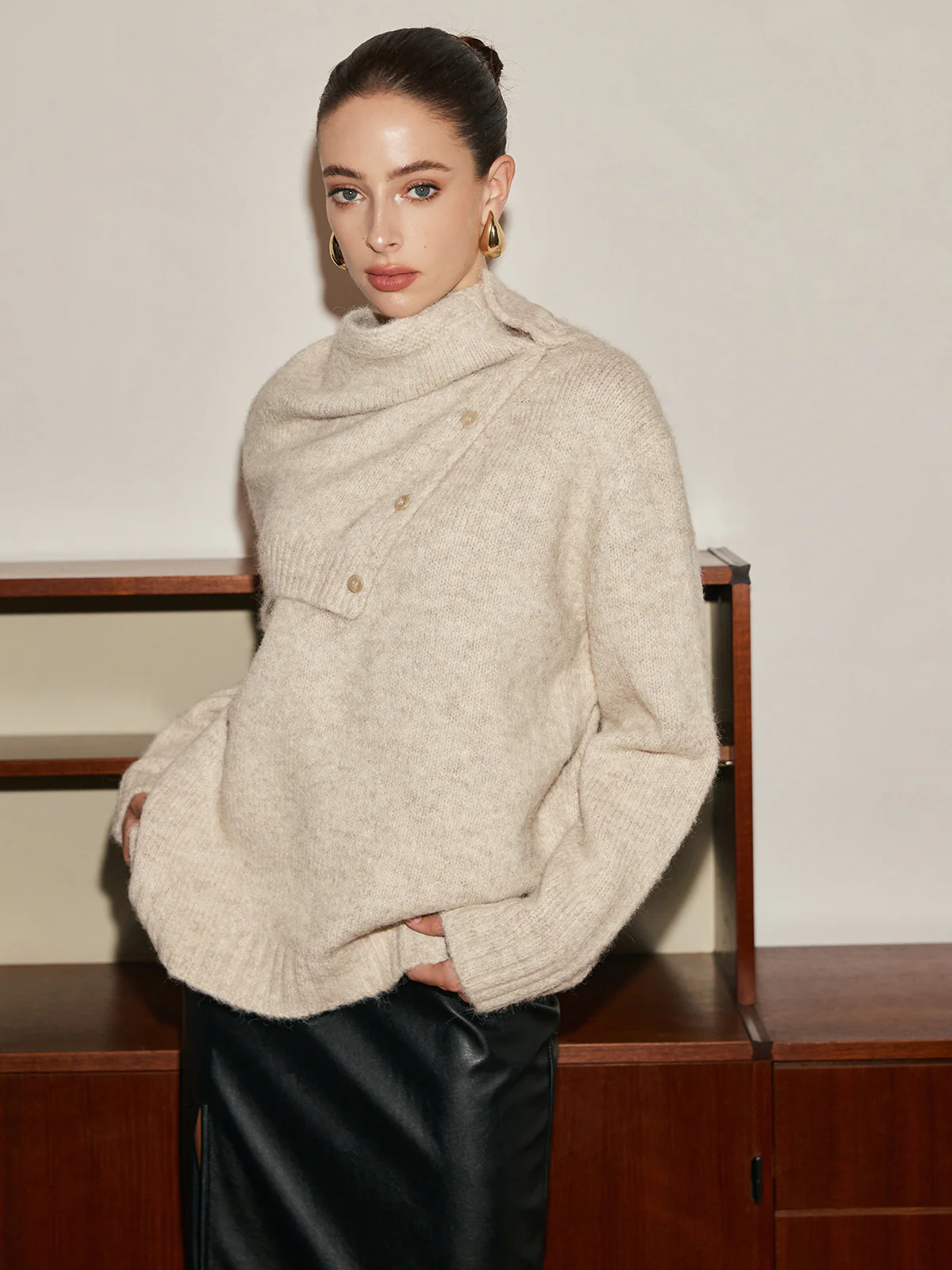 Adjustable Scarf Wool-Blend Sweater - Takermore