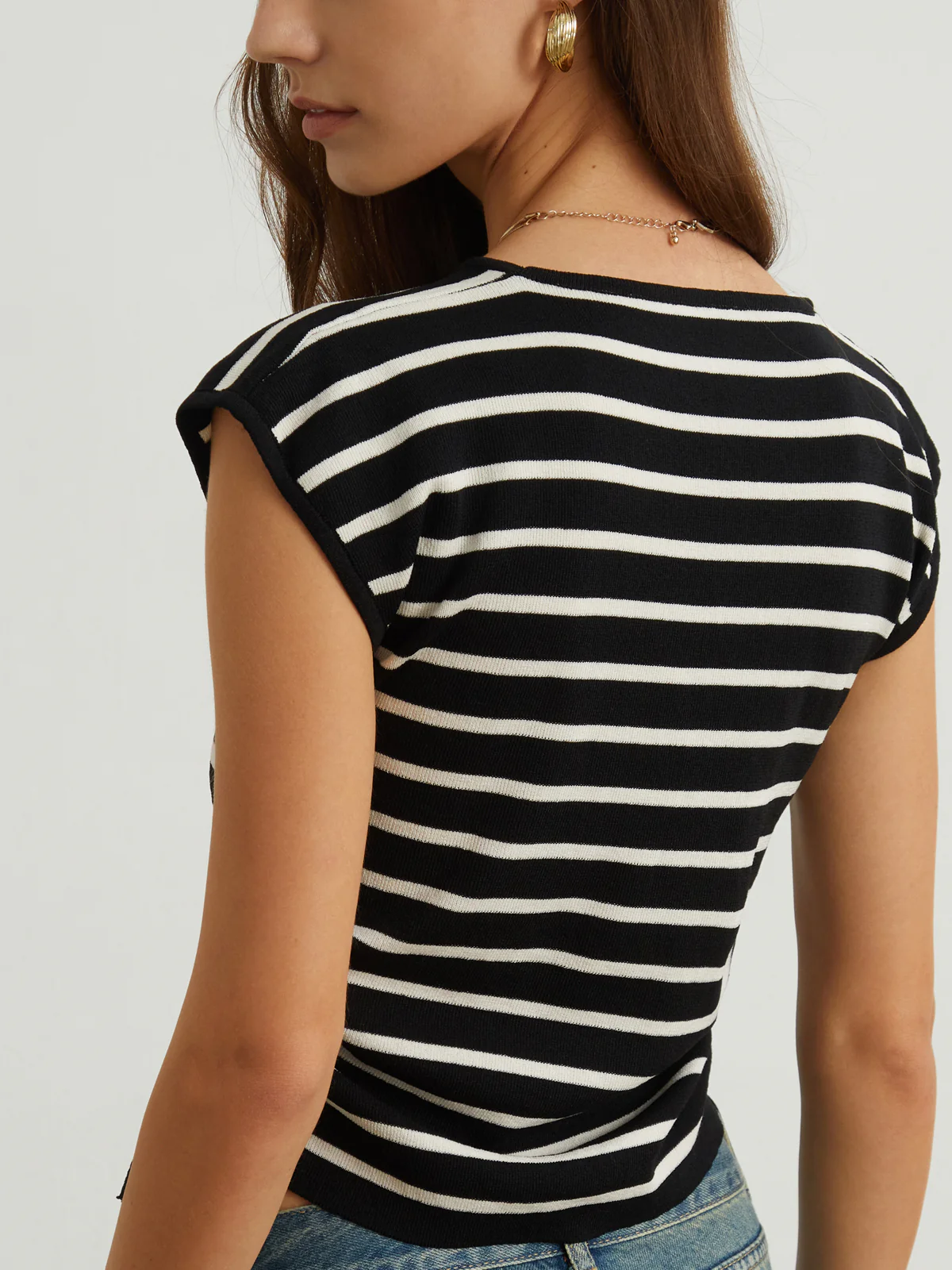 Cap Sleeve Stripe Drawstring Top - Takermore
