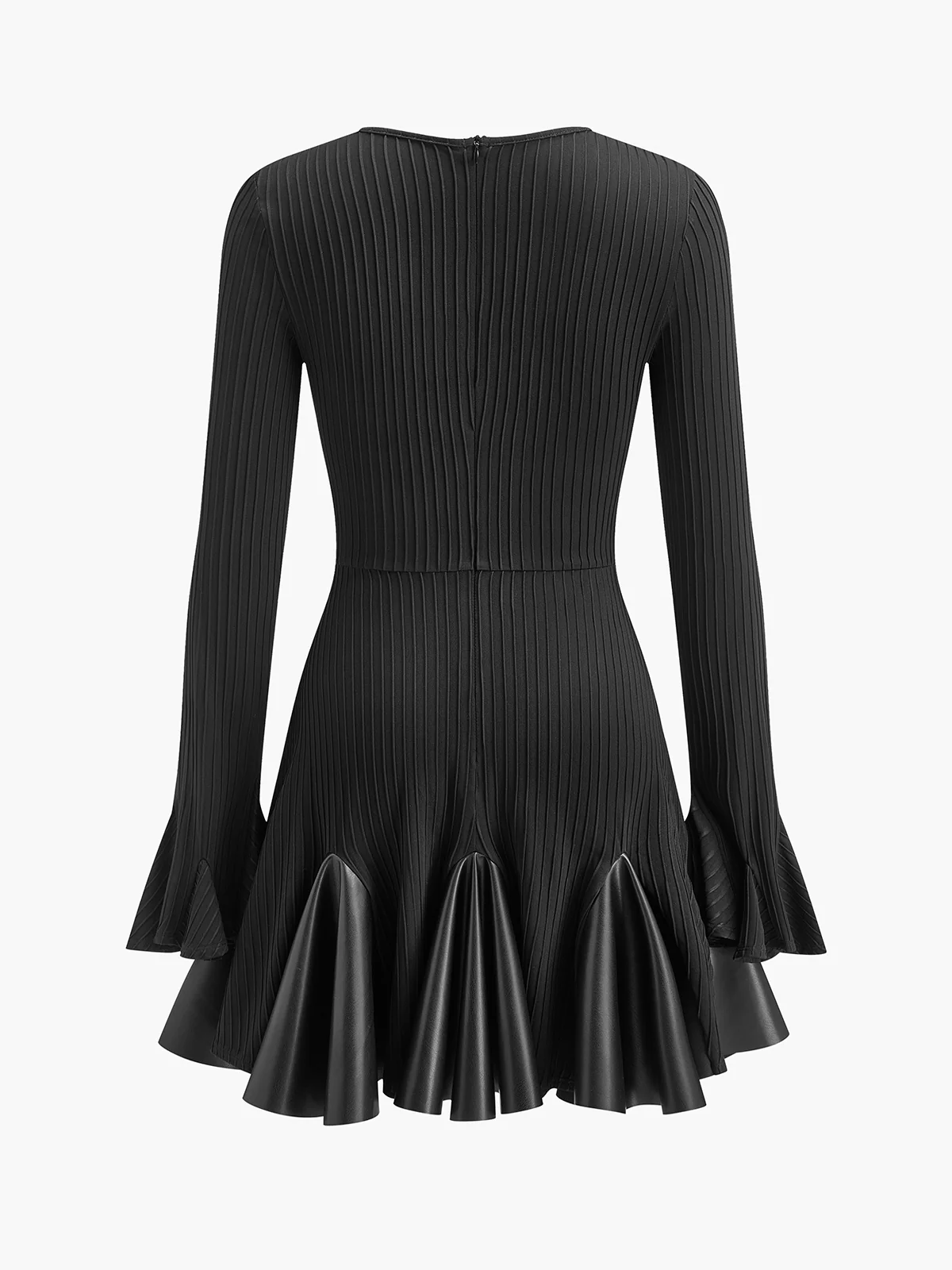 Pleated Faux Leather Panel Dress - Takermore