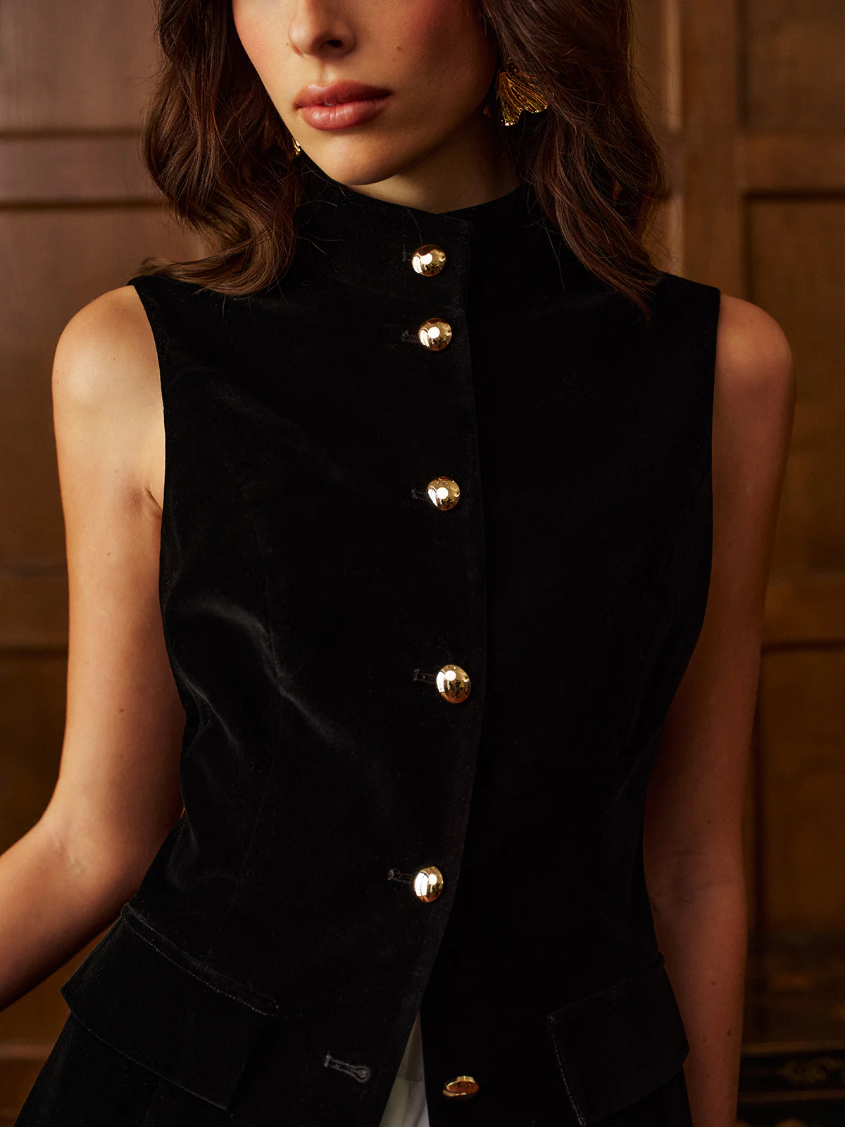 Button Slit Velvet Top With Chiffon Skirt Set - Takermore