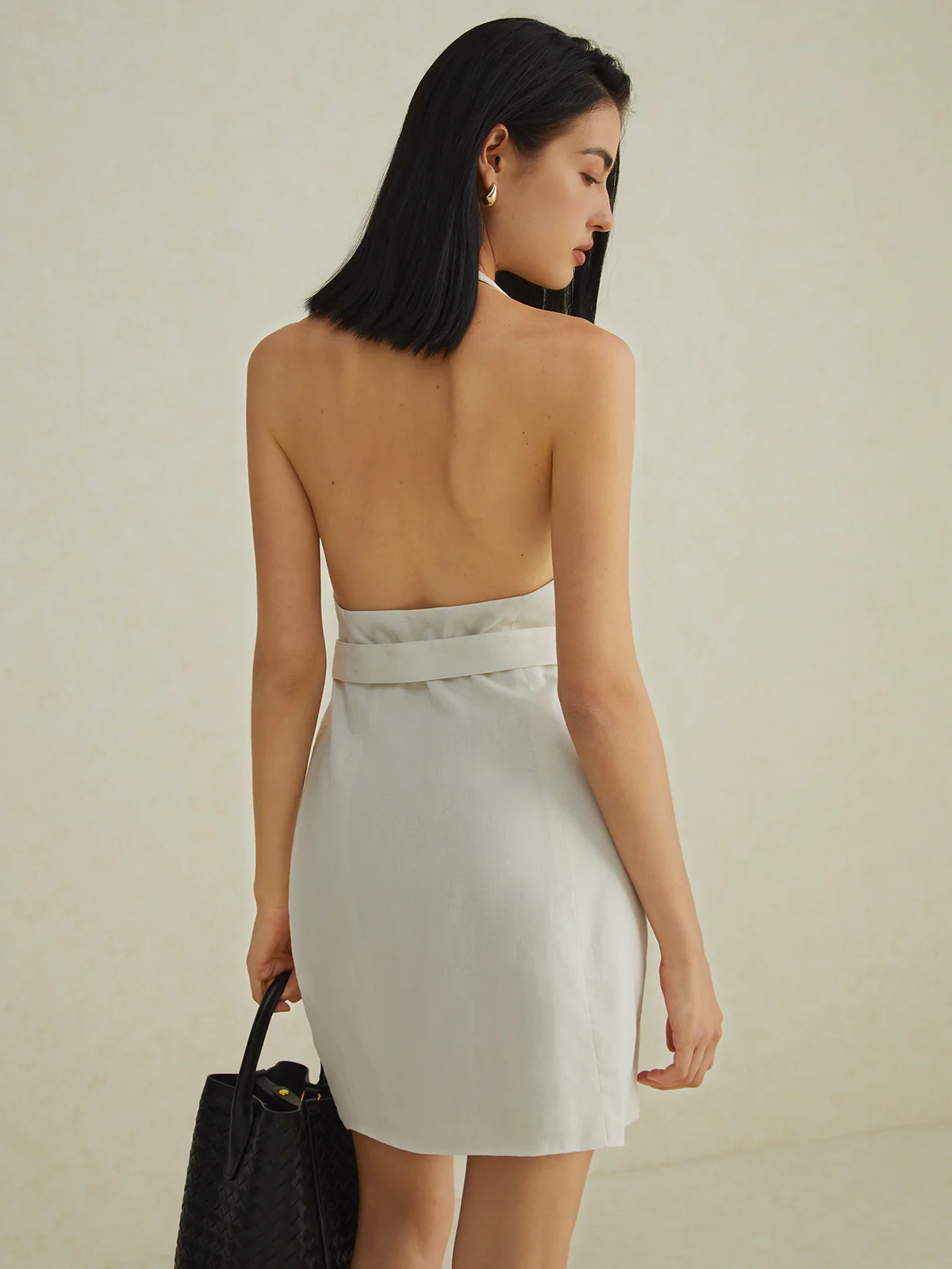 Backless V-Neck Short Dress With Belt - Takermore