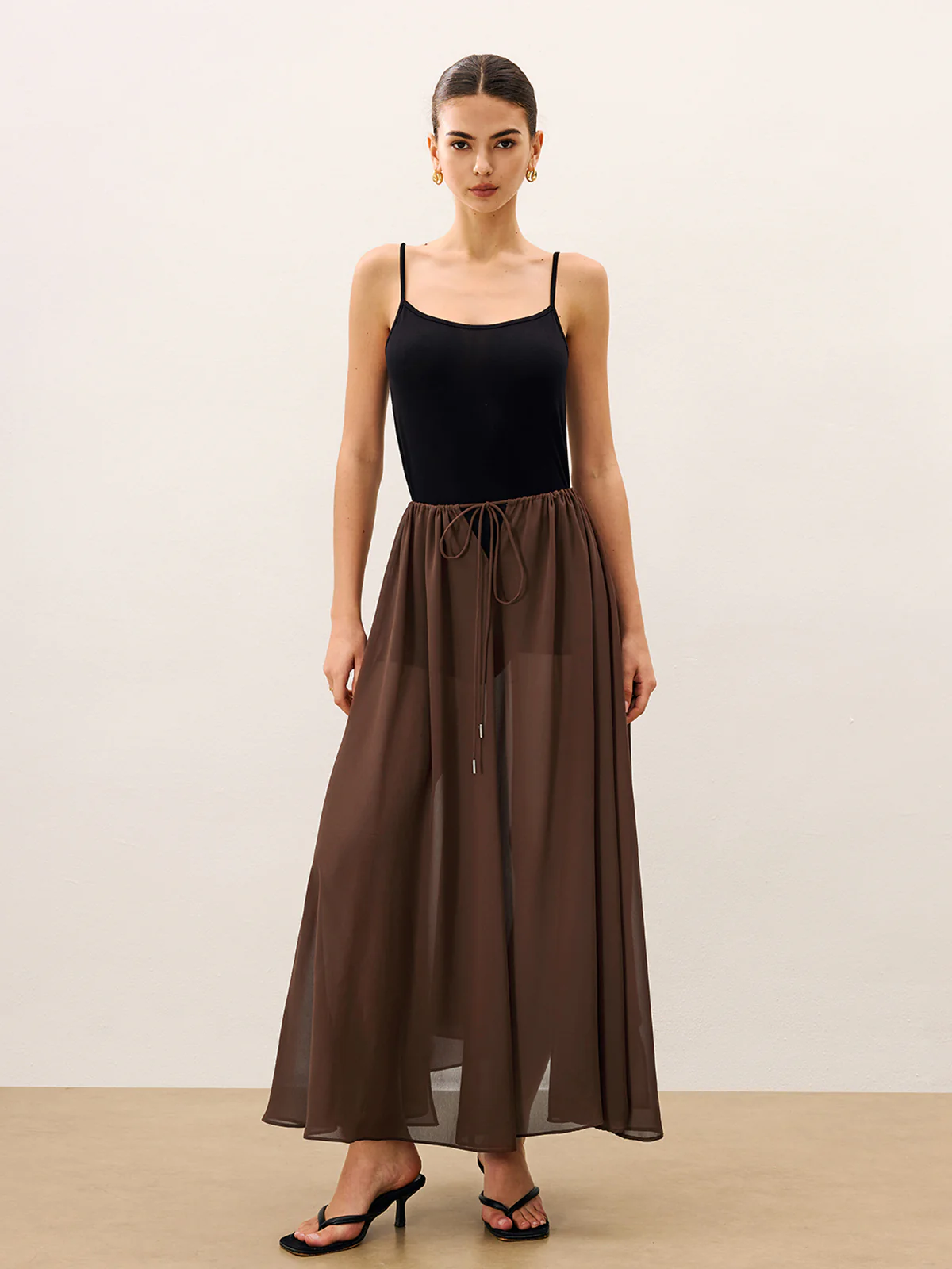 Cape-Style Semi Sheer Chiffon Blouse With Tie Detail - Takermore