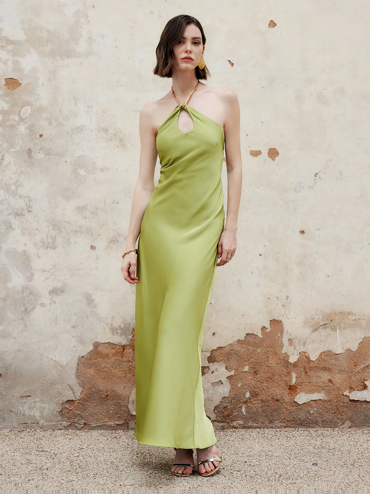 Halter Keyhole Neckline Backless Long Dress - Takermore