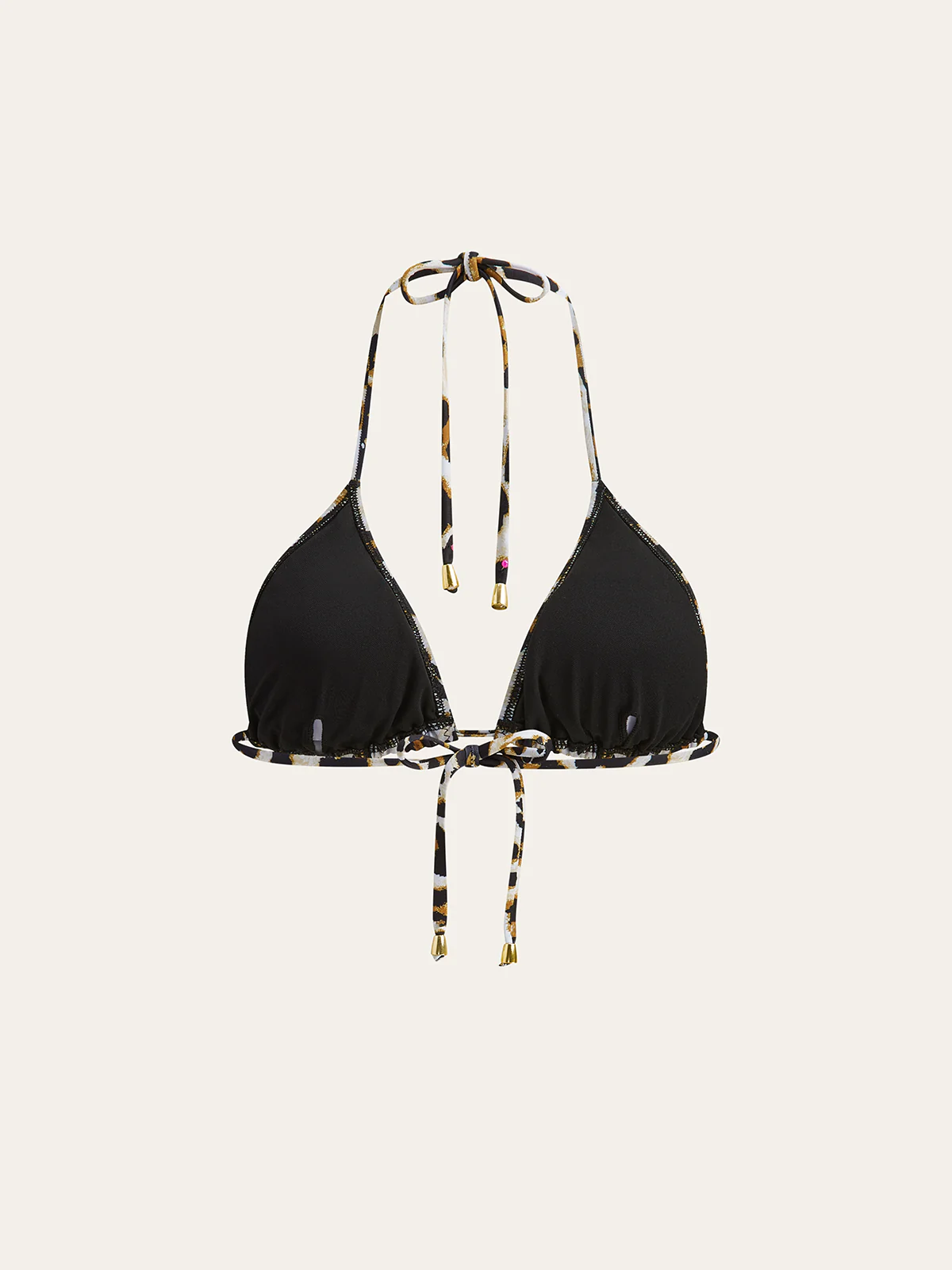 Leopard Print Triangle Bikini Top with Tie-Back - Takermore