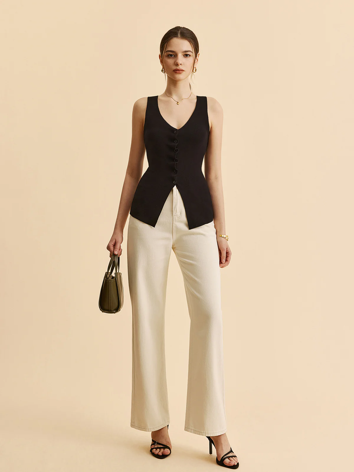 Lettuce Trim Split Sweater Vest - Takermore