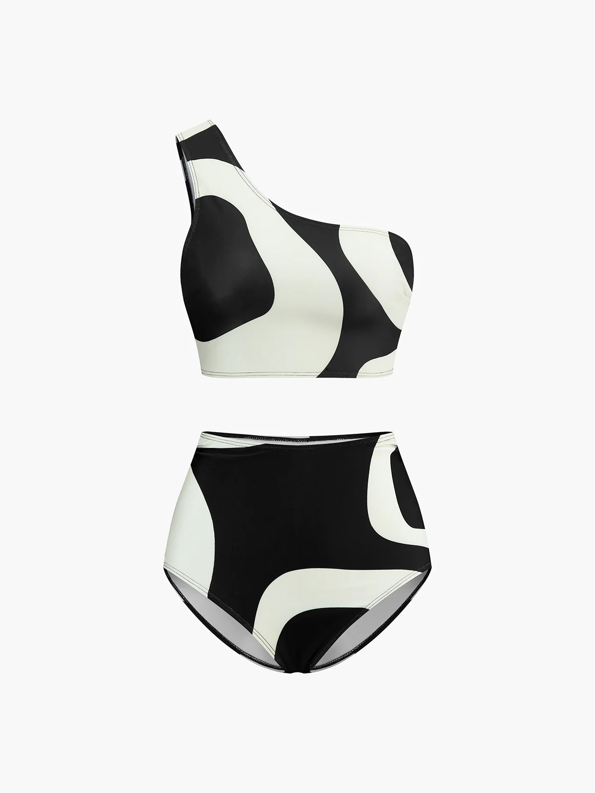 Two-Tone Asymmetrical Neck Bikini Set - Takermore