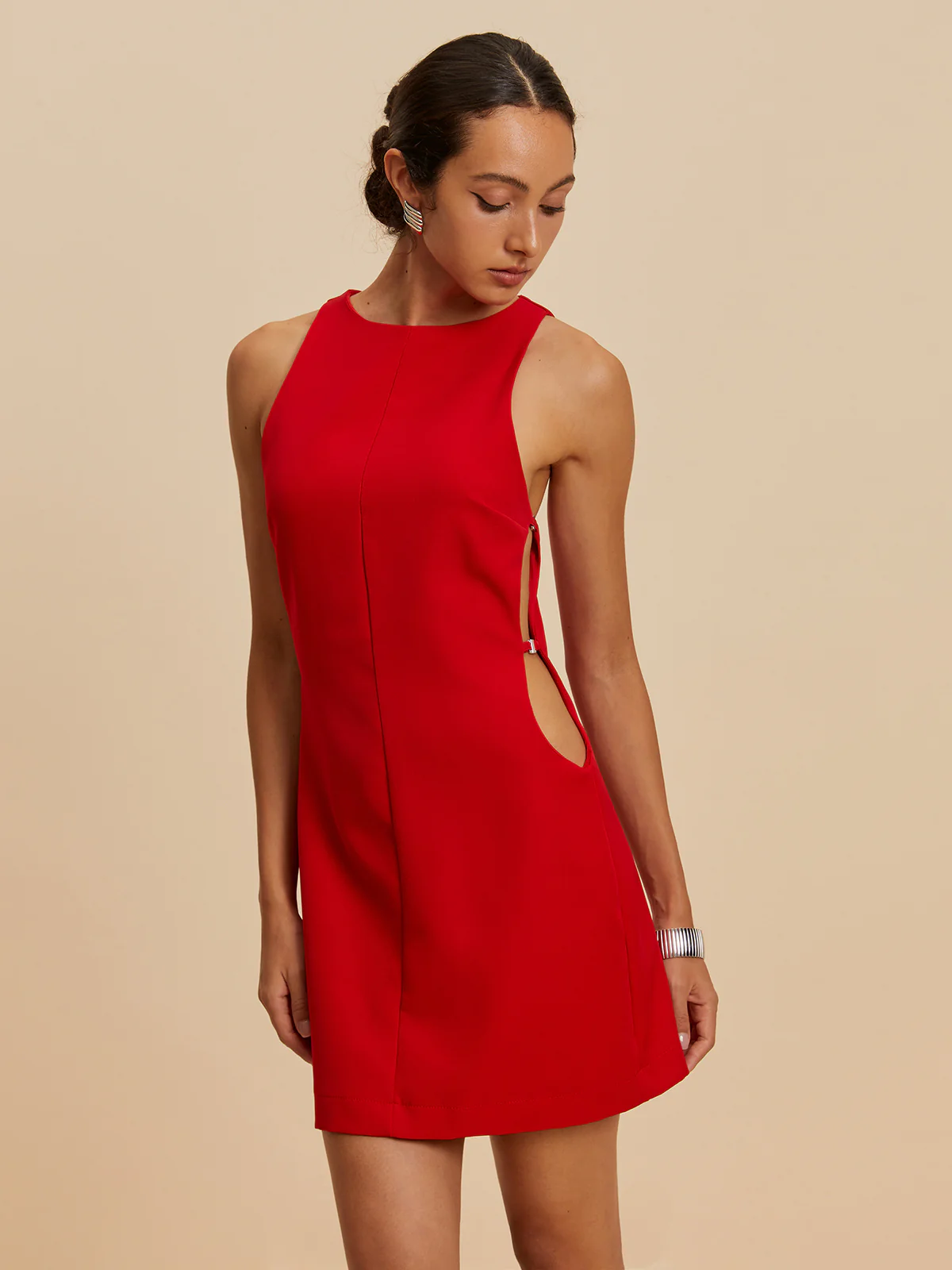 Sleeveless Cutout Crew Neck Dress - Takermore