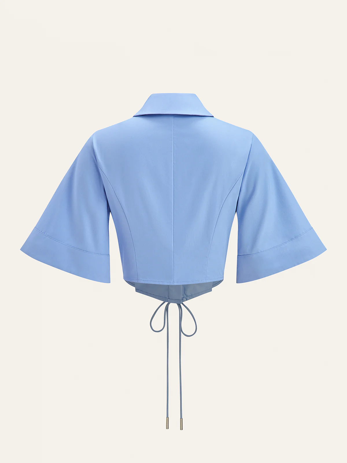 Lace-Up Waist Flare Sleeve Cropped Blouse - Takermore