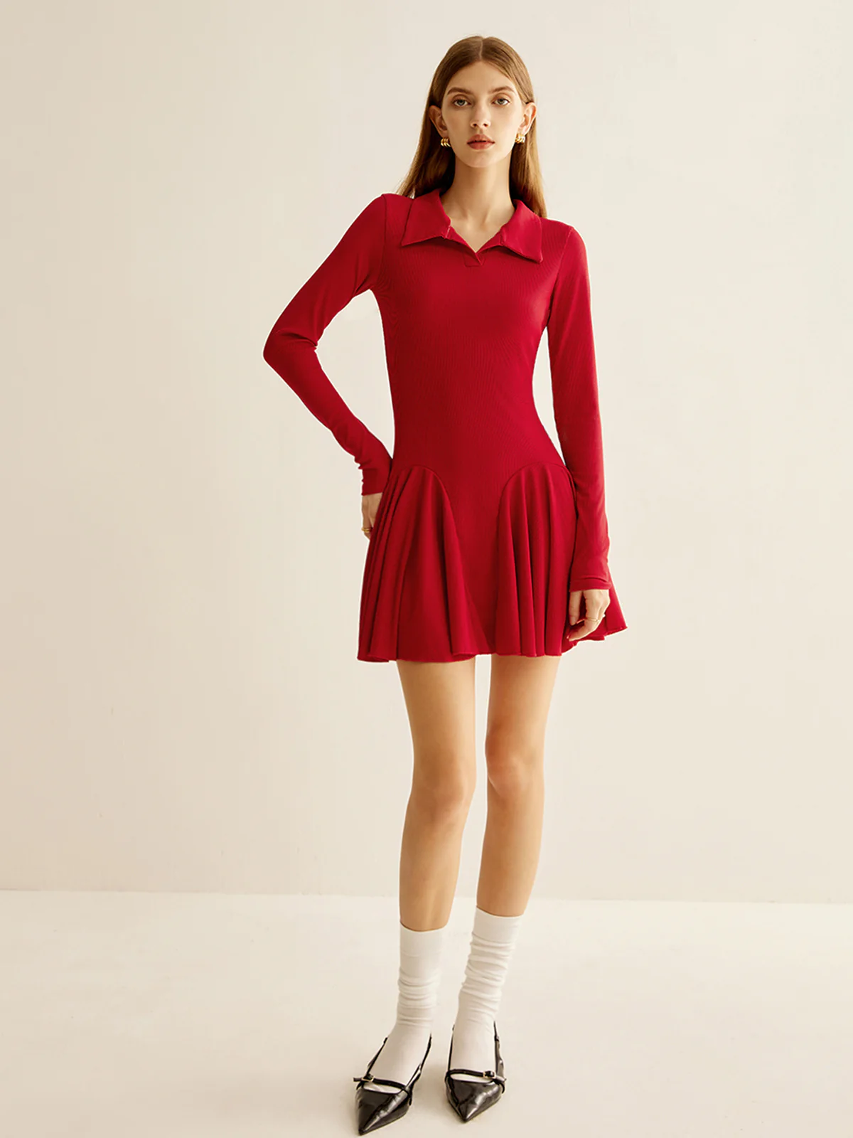 Pleated Ribbed Panel Dress - Takermore