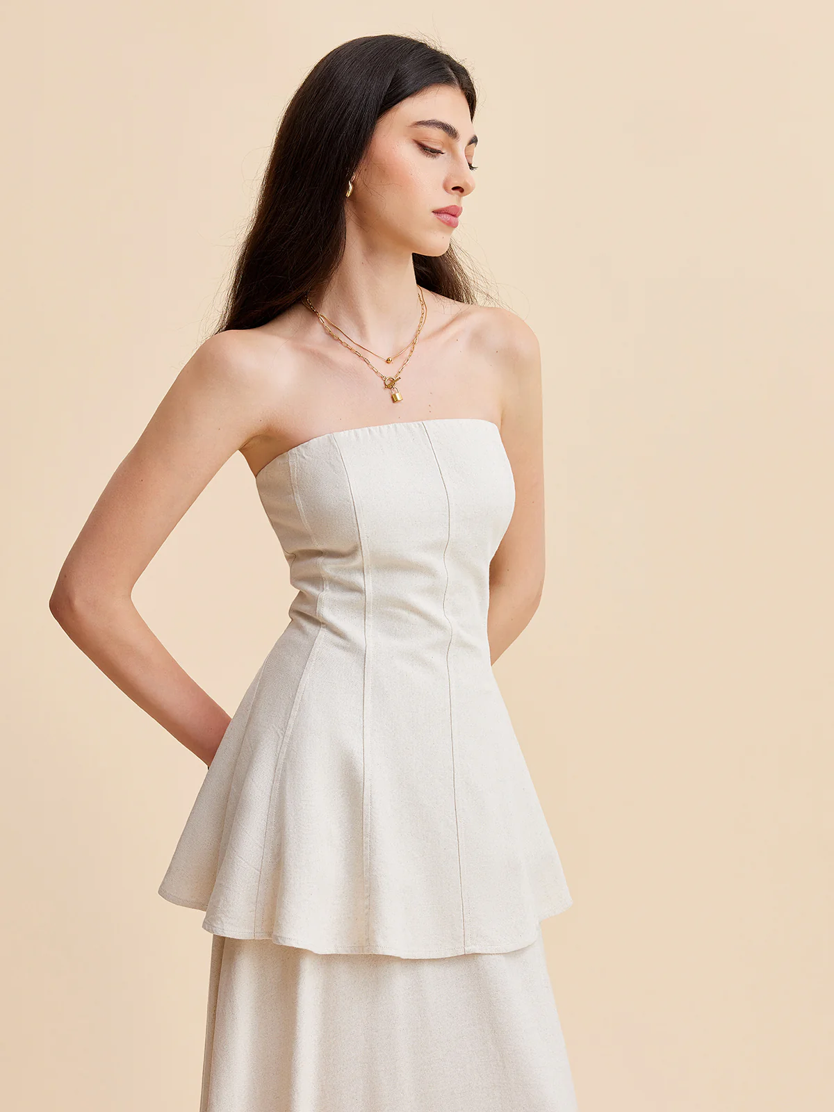 Strapless Peplum Top With Flowing Skirt Set - Takermore