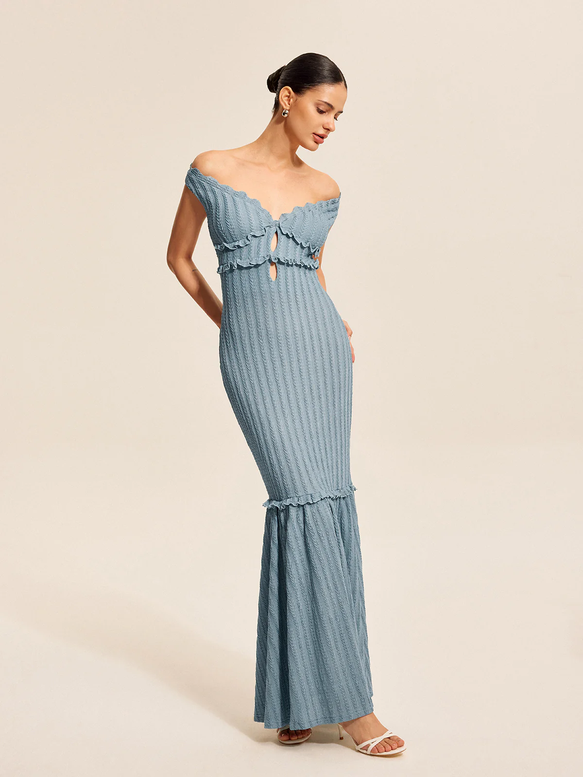 Off-Shoulder Ruffle Detail Dress - Takermore