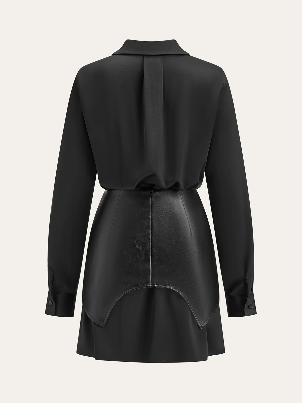 Satin Shirt Dress with Faux Leather Overlay - Takermore