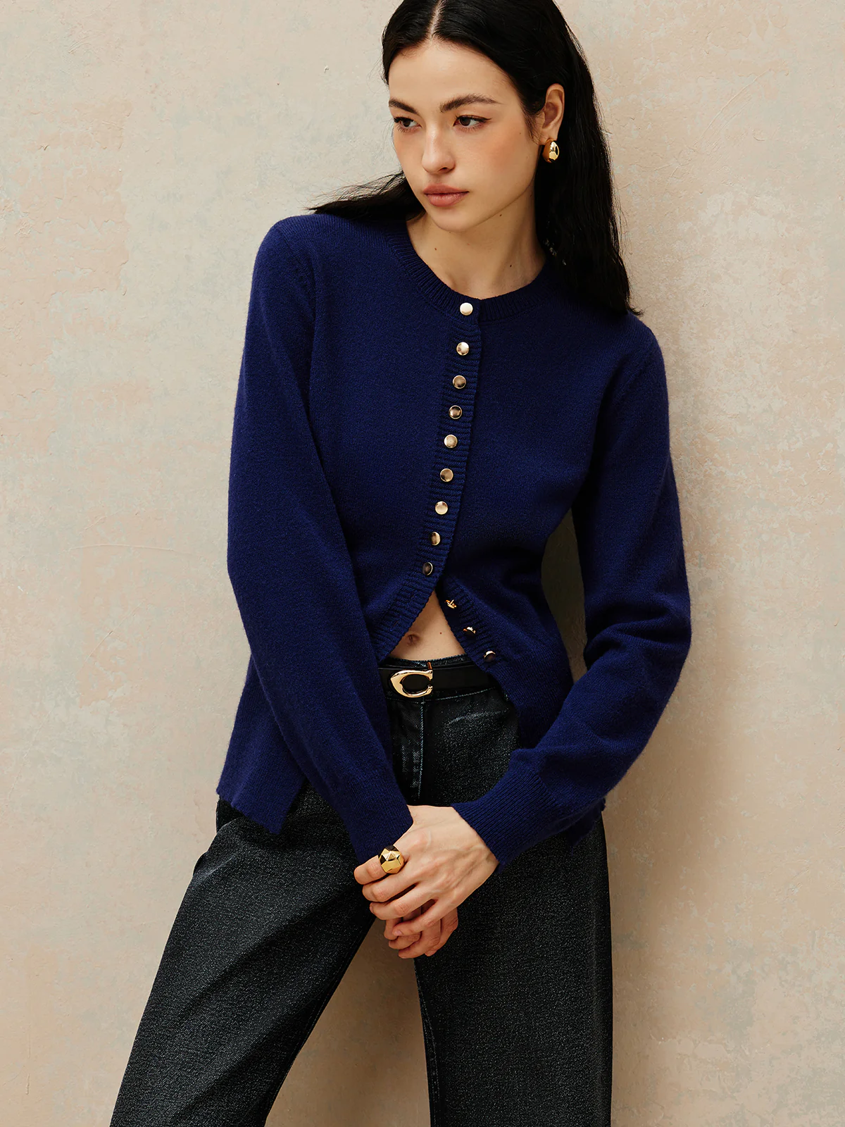 Crew Neck Breasted Jersey Cardigan - Takermore