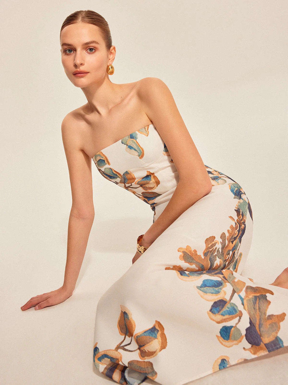 Floral Print Strapless Dress - Takermore