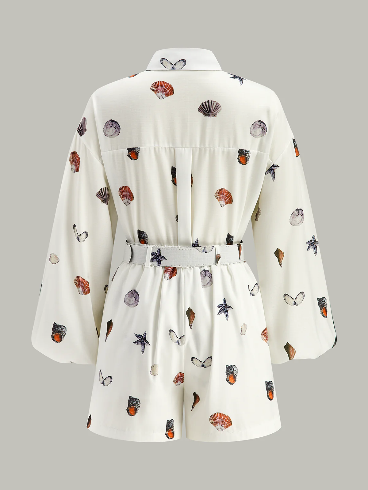 Belted Seashell Print Romper - Takermore