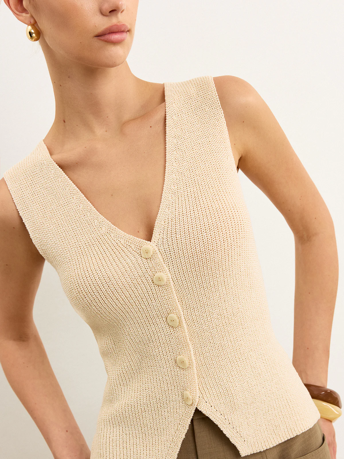 Knit Button-Front Vest - Takermore