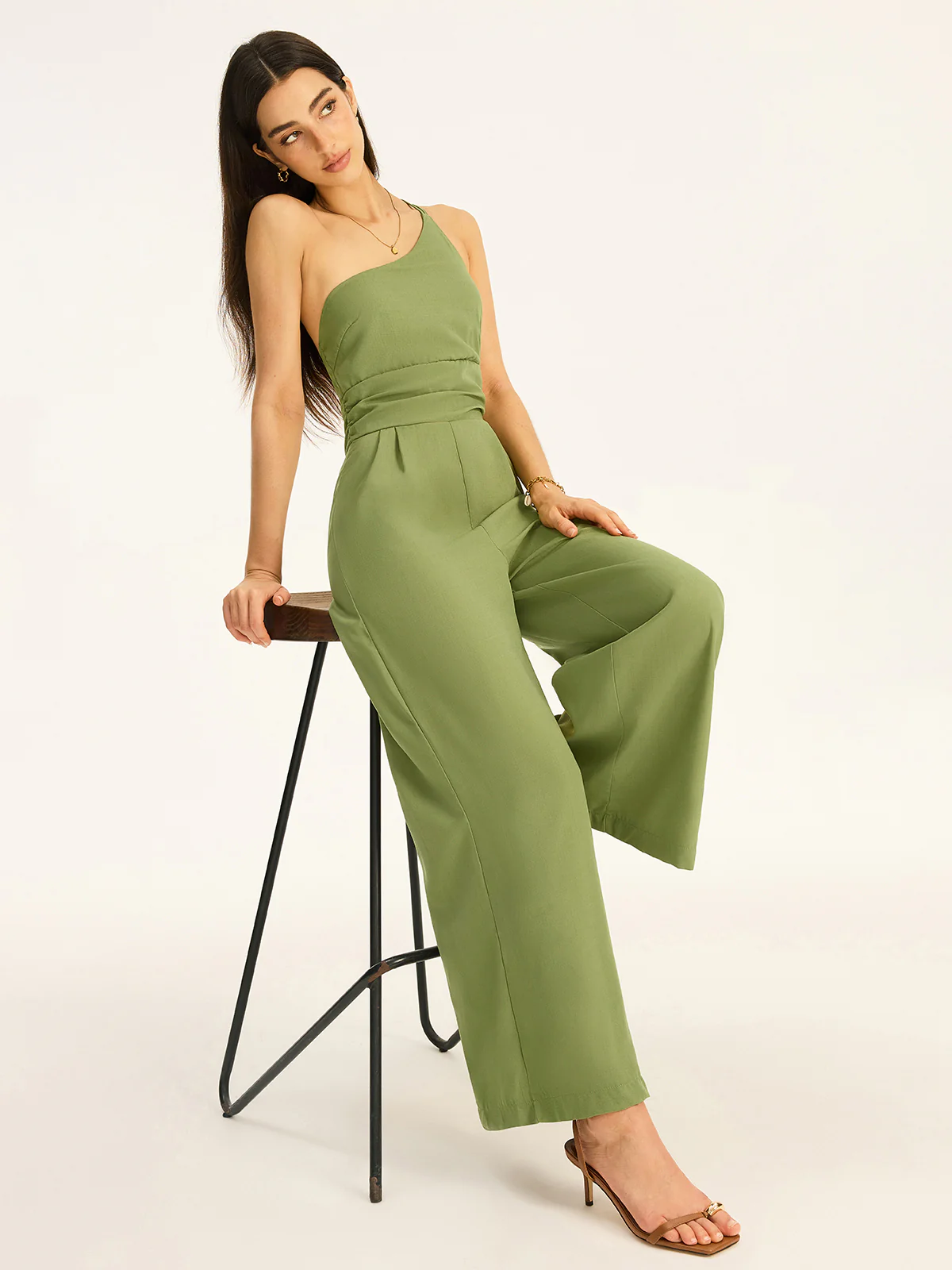 One-Shoulder Cotton Blend Jumpsuit - Takermore