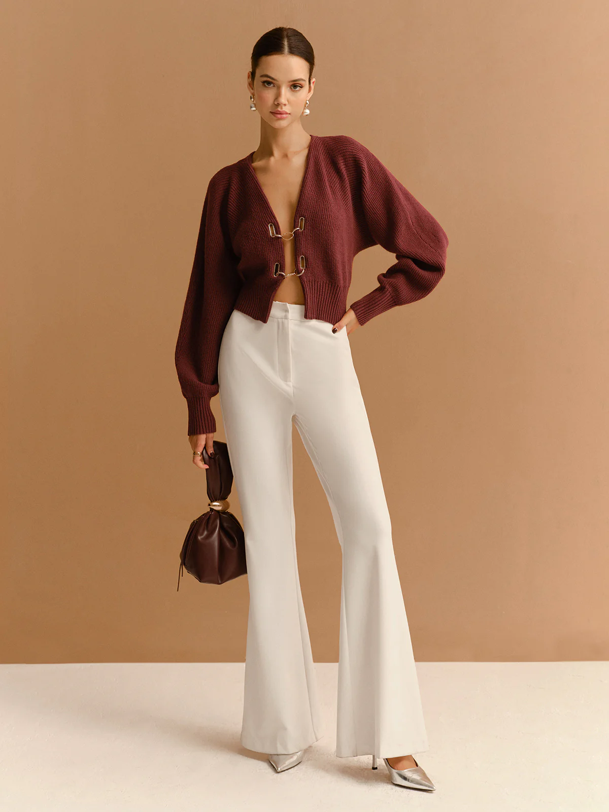 Leg-Of-Mutton Sleeve Metal-Detail Short Cardigan - Takermore