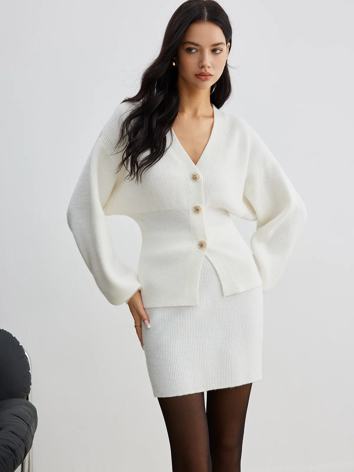 Elegant Button Slit Cinched Cardigan - Takermore