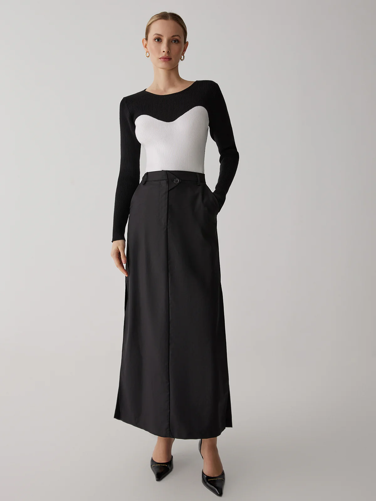 Patchwork Contrast Crew Neck Sweater - Takermore