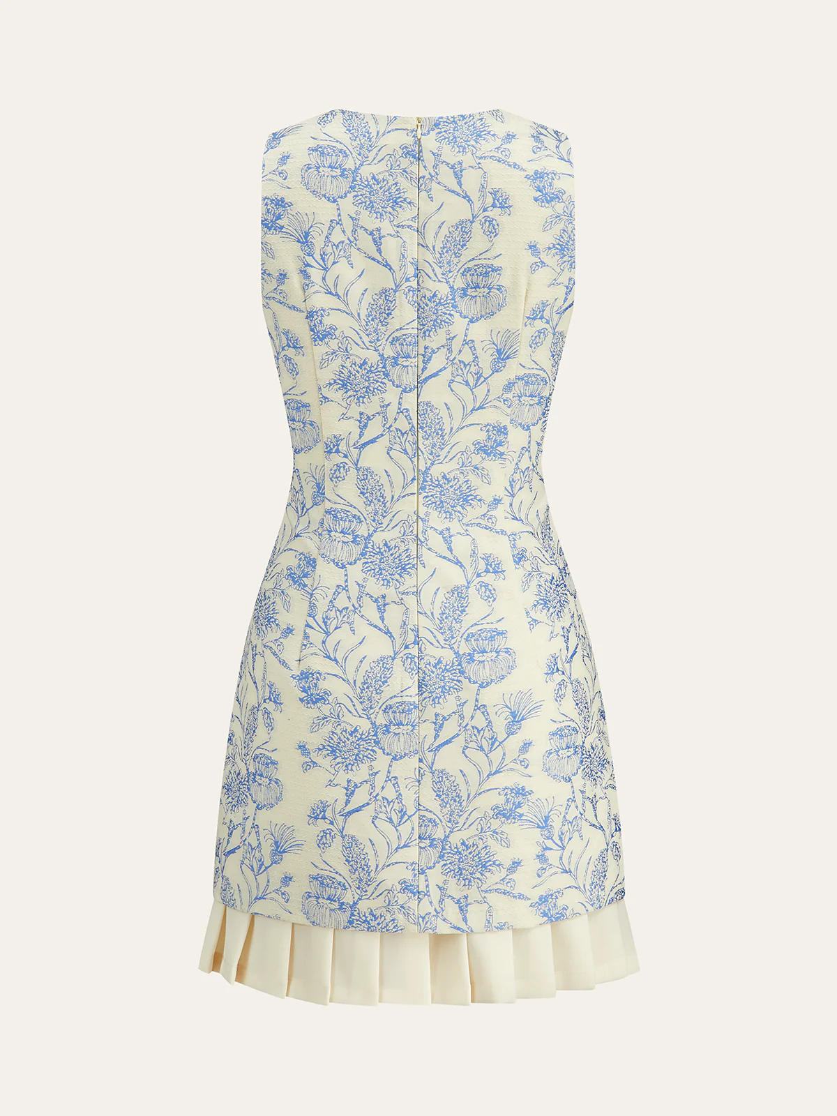 Floral Printed Sleeveless Dress with Pleated Hem - Takermore