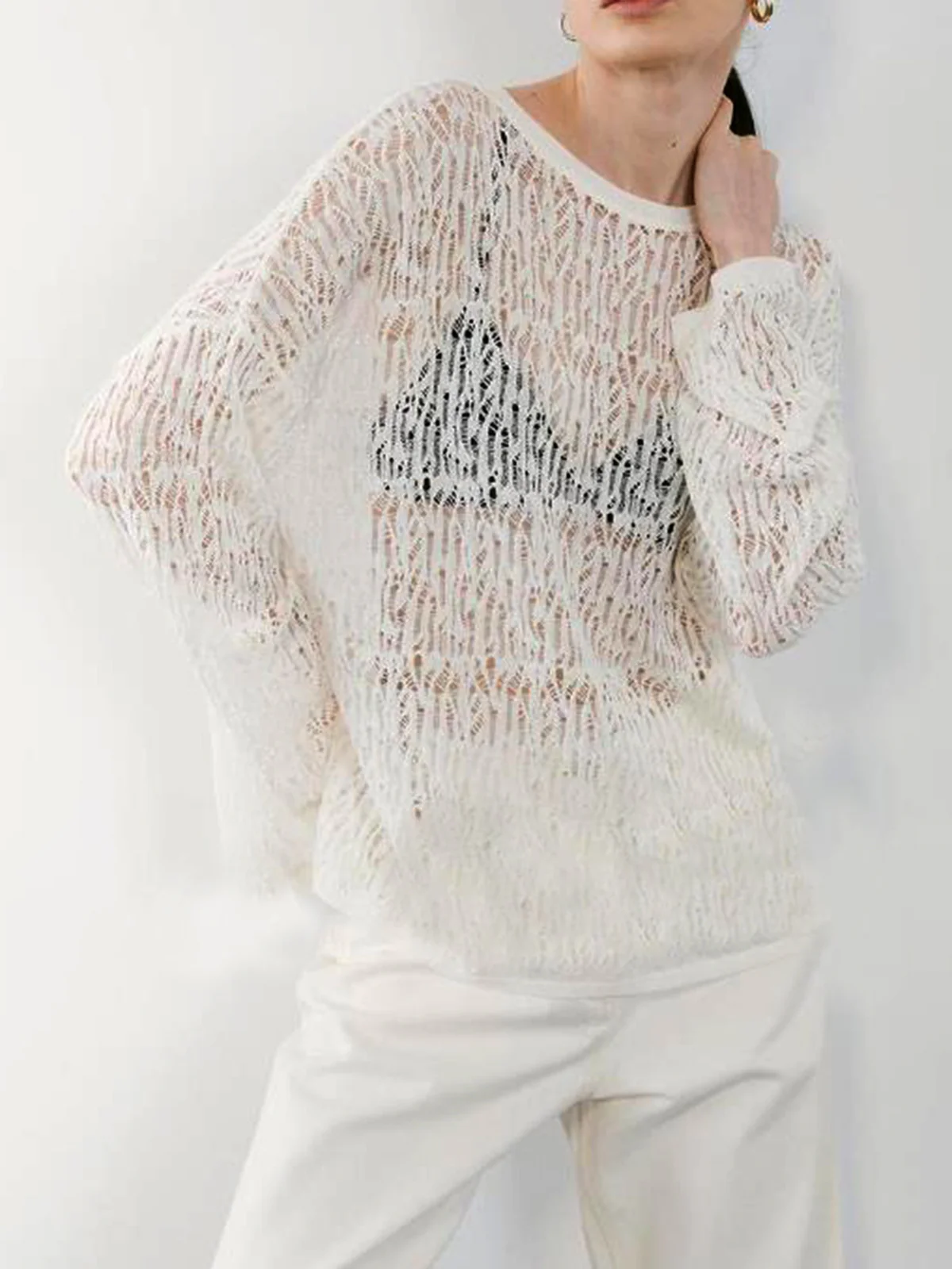 Sheer Long Sleeve Sweater - Takermore