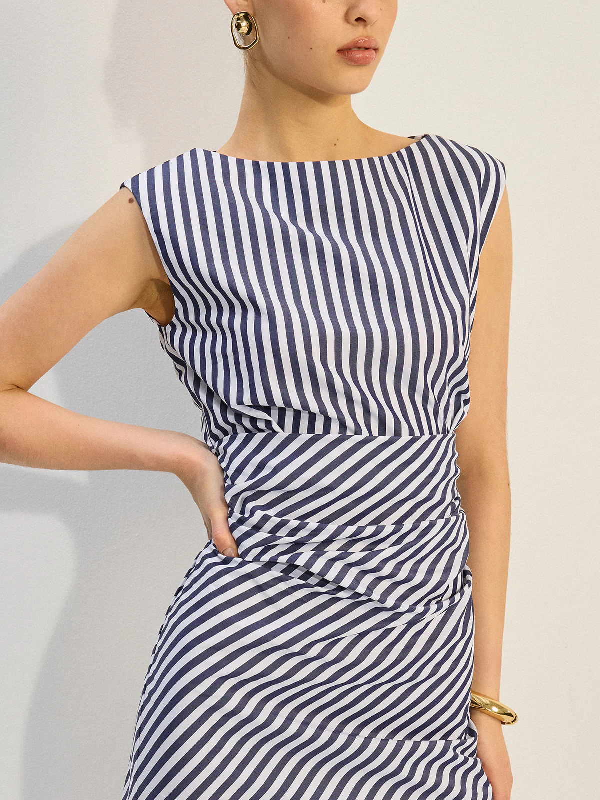 Striped Ruched Mini Dress - Takermore