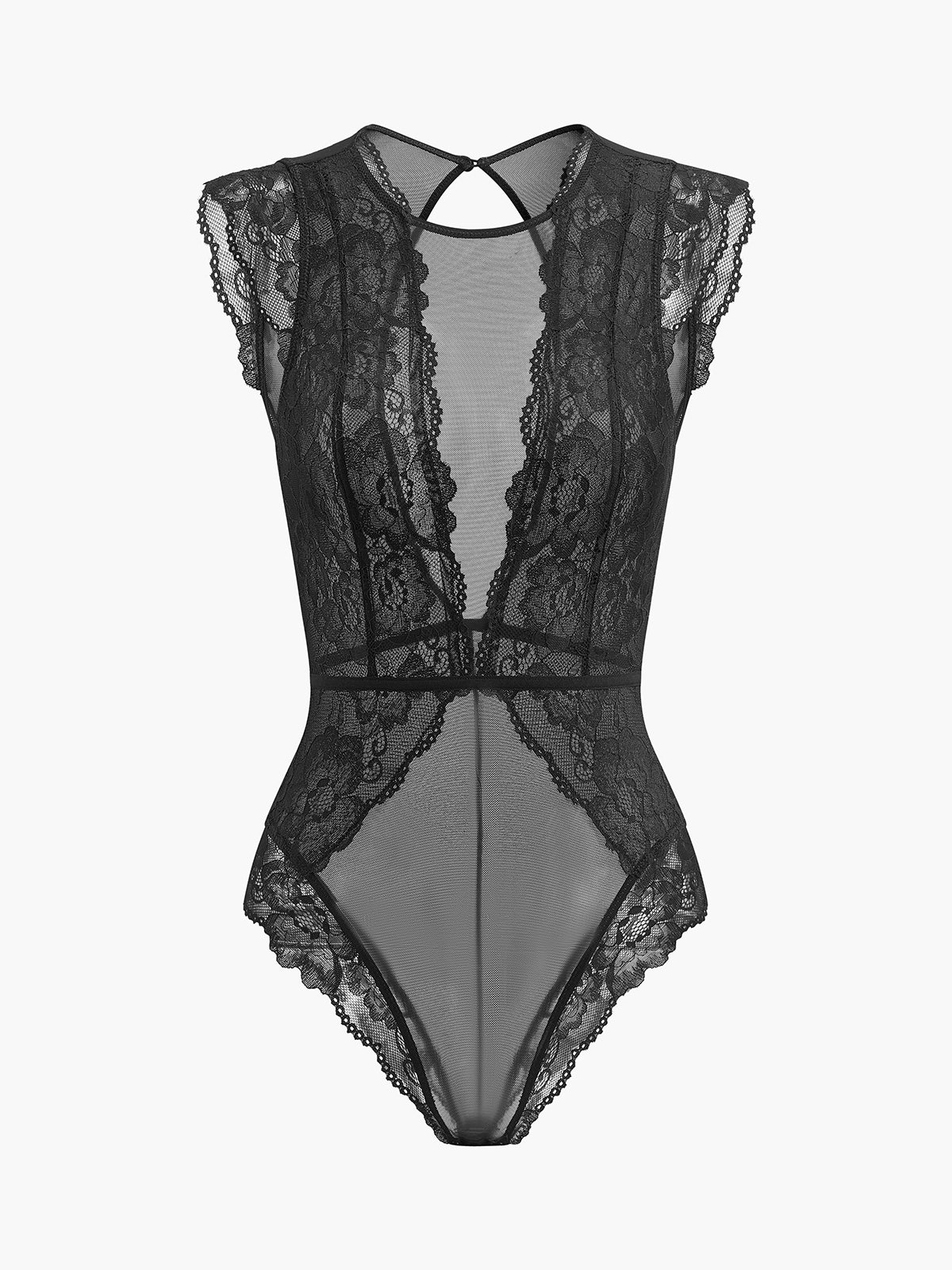 Semi-Sheer Backless Lace Bodysuit - Takermore