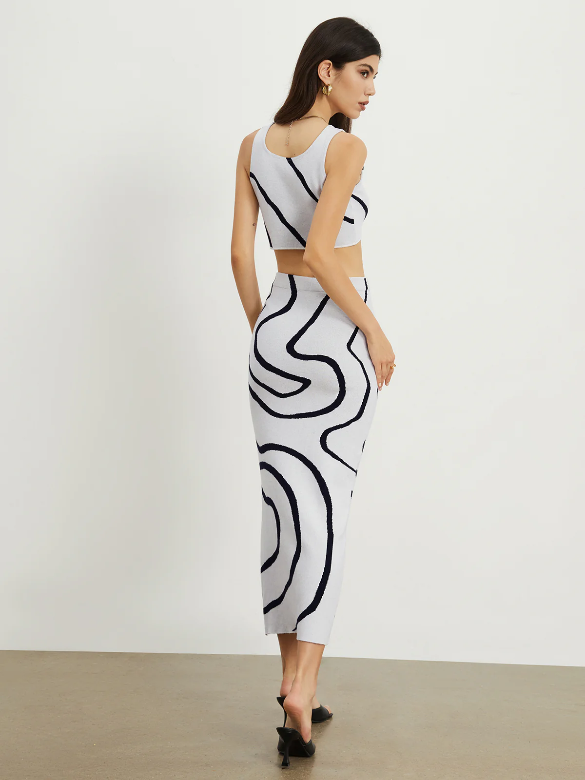Watermarble Print Two Piece Skirt Set - Takermore