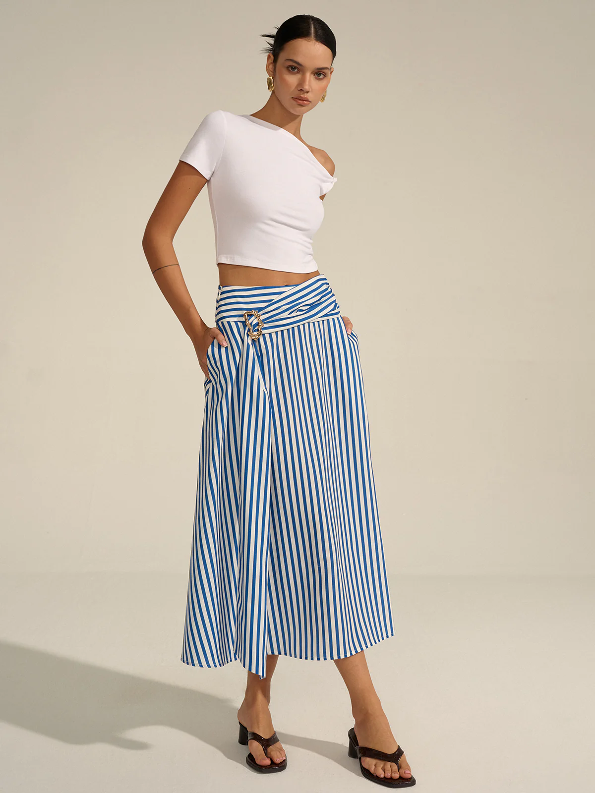 Striped Metal Decor Maxi Skirt - Takermore