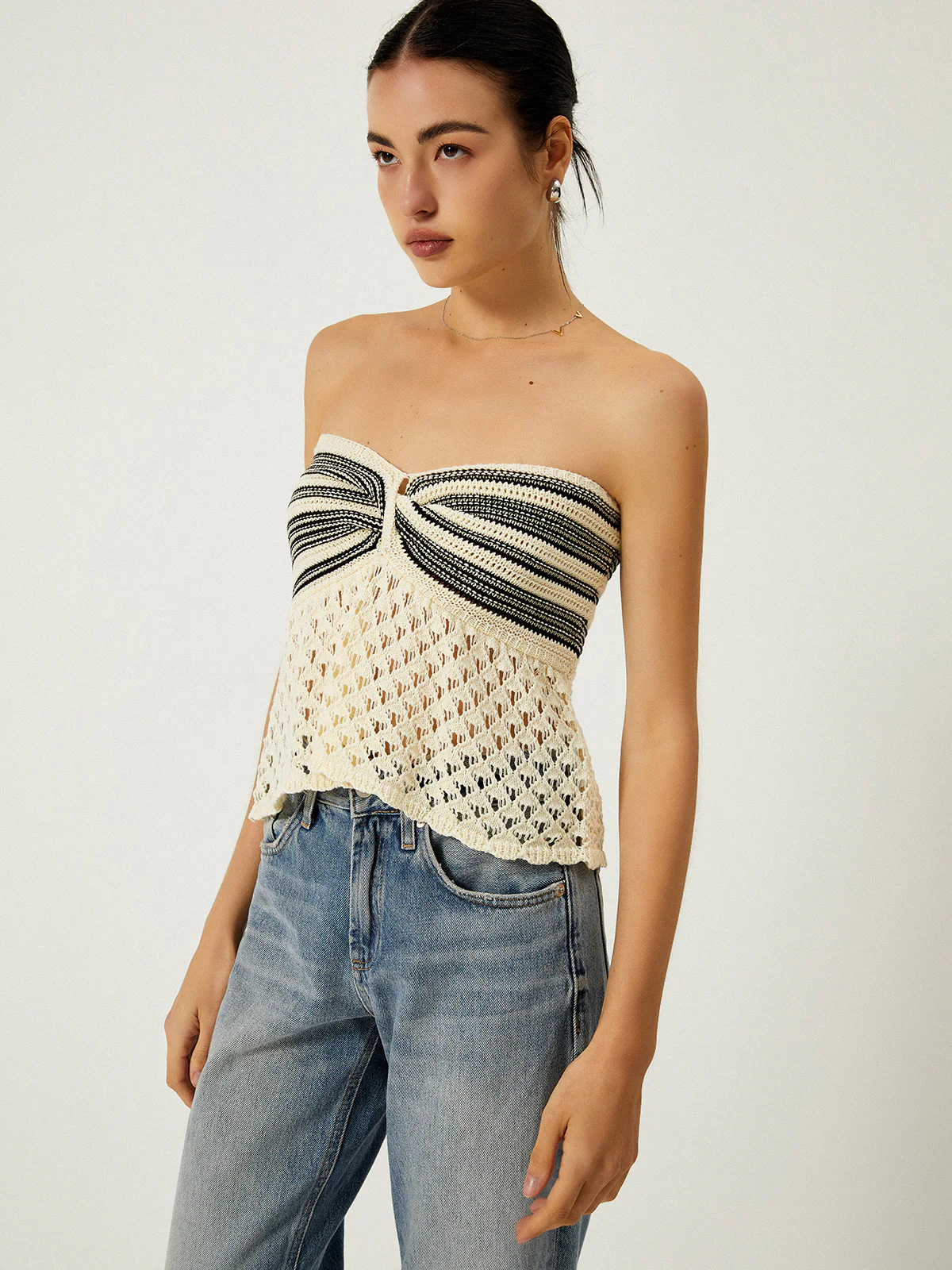 Off-Shoulder Crochet Knit Top - Takermore