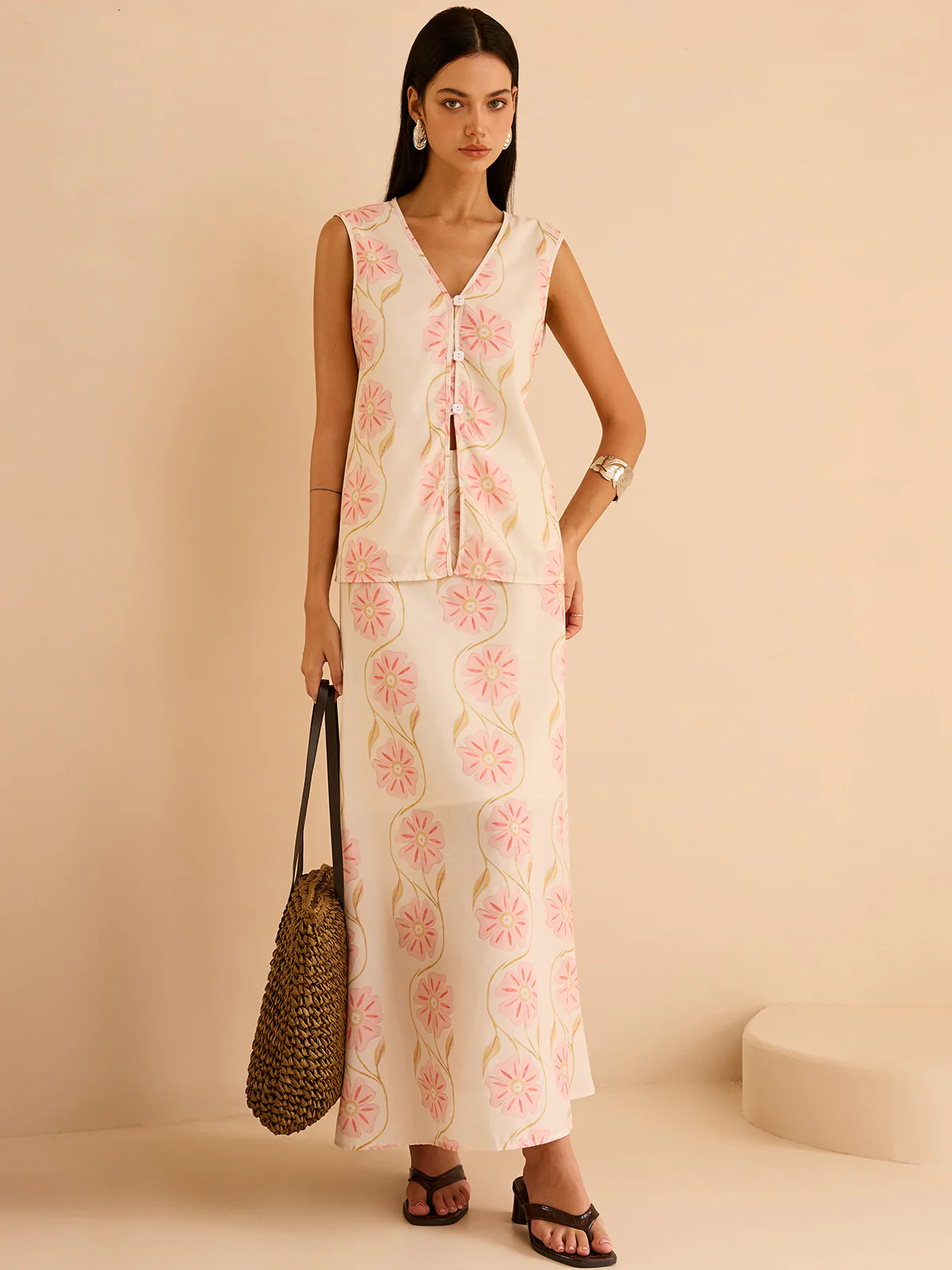 Floral Print Maxi Skirt - Takermore